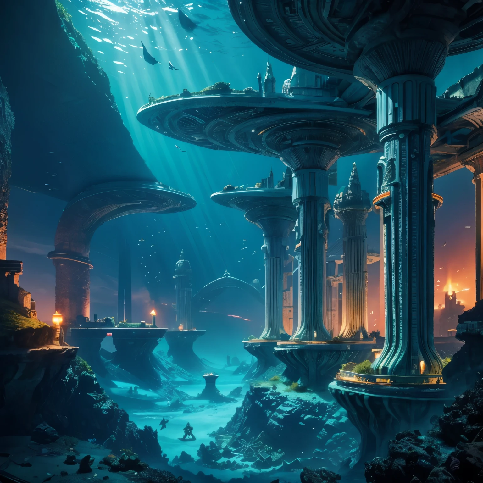 Sci Fi underwater city, Underwater Castle, Sci Fi AqueDucts, Underwater,