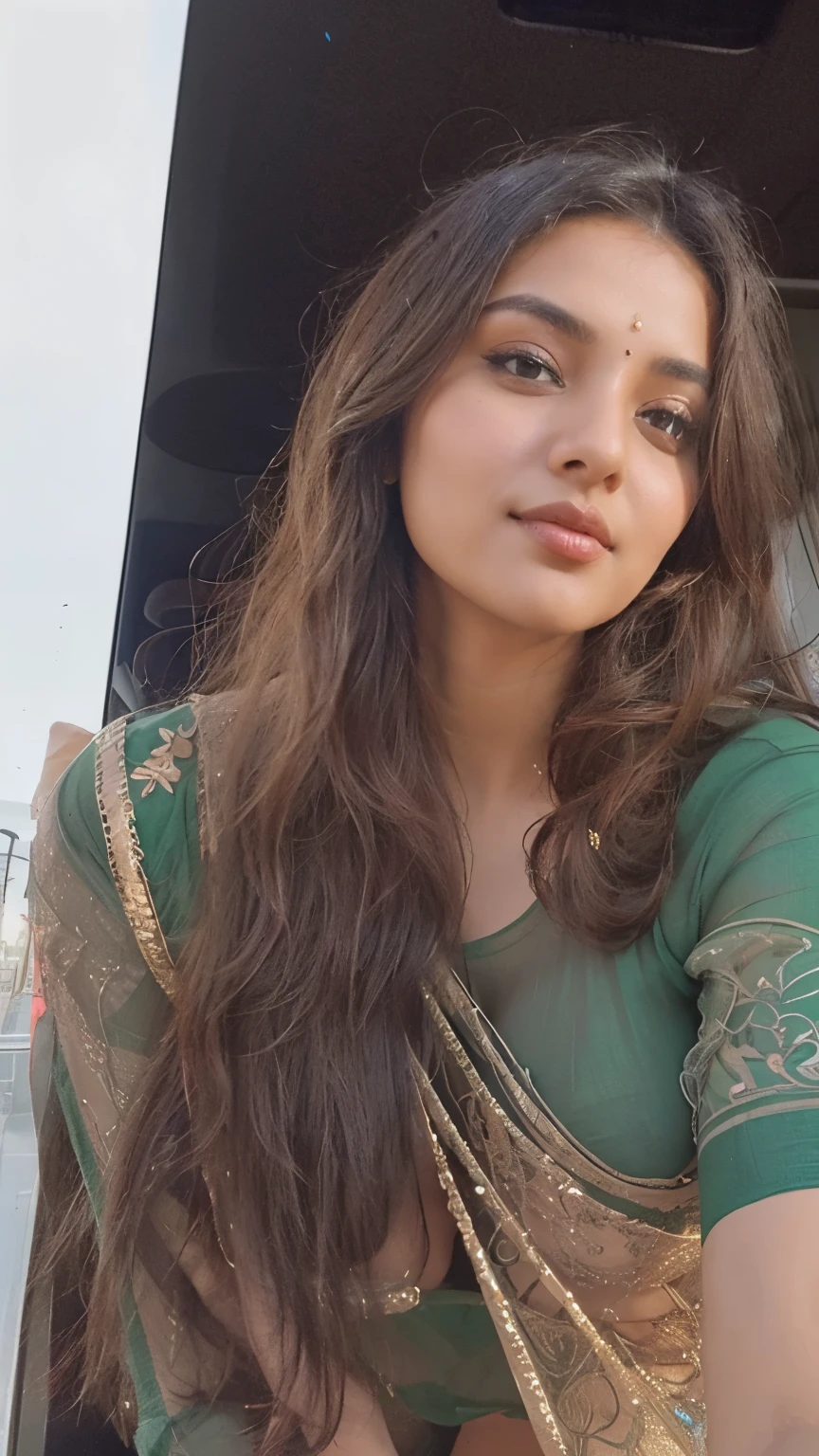 A girl who is very beautiful and is wearing transparent clothes, her  are very big, she looks very sexy.The vision behind it is that of Nandi Without saree in bus bra sexy style 