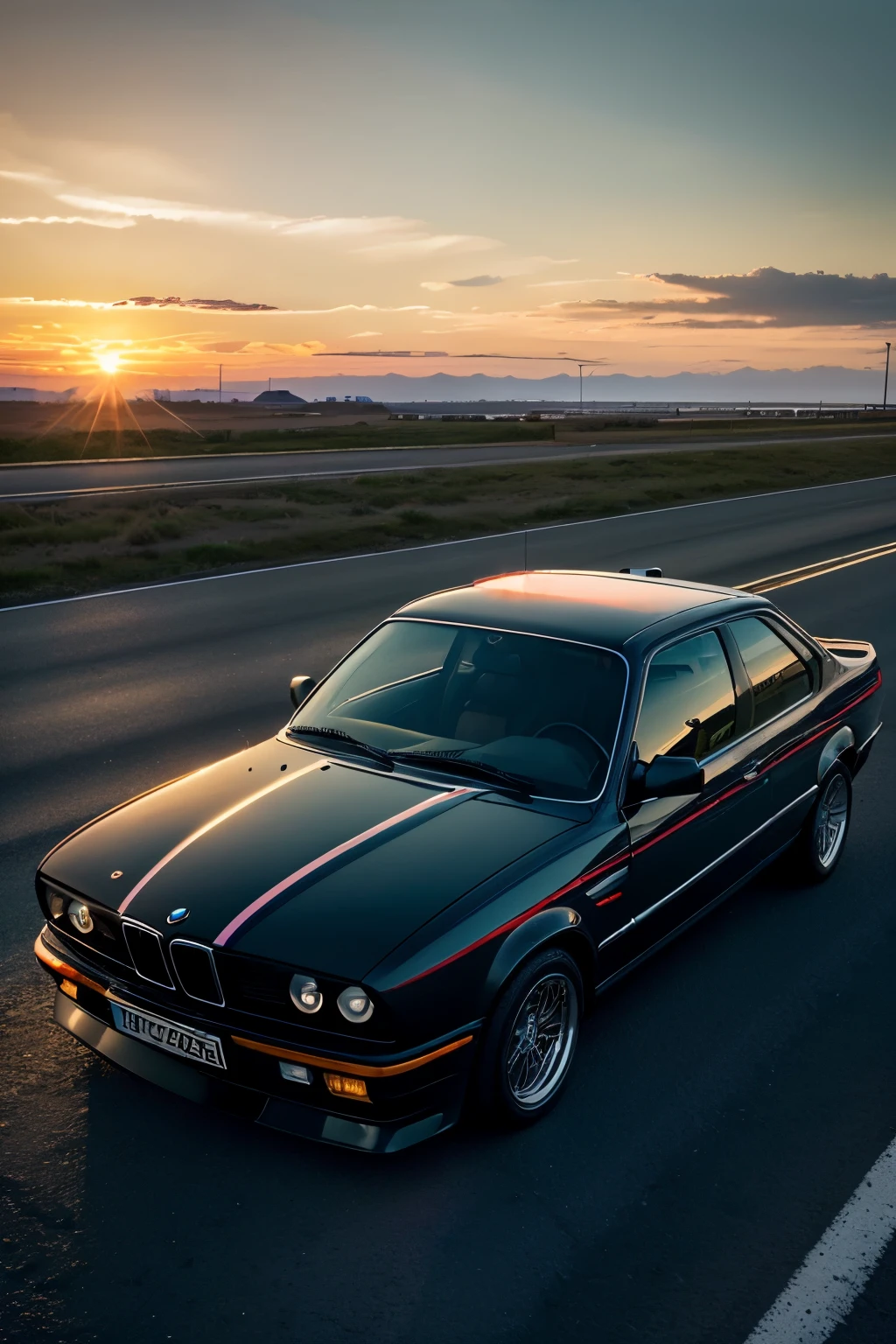 (a)bmw e30,parked on the side of the highway,its sleek lines and classic design catching the sunlight as it gleams in deep metallic blue color,its powerful engine ready to roar to life,(best quality,4k,8k,highres,masterpiece:1.2),ultra-detailed, conveying every intricate detail of its craftsmanship,from the curves of its body to the shine of its chrome accents.
(b)Equipped with (police lights),the red and blue lights atop the car flash in a rhythmic pattern,casting vivid colors and adding a sense of urgency to the scene.The lights are reflected in the sleek surface of the car,creating a mesmerizing visual effect that adds to the overall atmosphere.
(c)The highway stretches out in front of the bmw e30, with cars passing by in a blur,their headlights creating streaks of light (studio lighting),that illuminate the asphalt (realistic,photorealistic,photo-realistic:1.37),capturing every subtle texture and crack.The (sunshine) bathes the scene in warmth and light,casting long shadows from the vehicles and giving the image a sense of depth.
(d)The setting sun adds a golden hue to the sky,creating a sense of tranquility amidst the fast-paced surroundings.The clouds are illuminated with shades of orange and pink,tinting the entire scene with a warm and inviting atmosphere.
(e)In the distance,a city skyline emerges,its towering buildings reaching towards the sky,their reflective surfaces mirroring the colors of the sunset and adding a touch of urban vibrancy to the scene.
(f)The (super realistic) representation of the bmw e30,combined with the (ultra-detailed) depiction of the highway,creates an image that is almost indistinguishable from a photograph.The (best quality,4k,8k,highres,masterpiece:1.2) ensures every nuance and detail is preserved,from the shine on the car's paintwork to the texture of the asphalt.
(g)The composition of the image is carefully crafted to draw attention to the bmw e30 as the focal point,yet also capture the dynamic energy of the highway.The positioning of the car (sharp focus) in the foreground creates a sense of depth and perspective,with the lines of the road leading the viewer's gaze into the distance.
(h)Overall, the image portrays a scene of excitement and elegance,with the bmw e30, illuminated by the (studio lighting),standing out against the backdrop of the highway and city skyline.(physically-based rendering) techniques are used to create a hyper-realistic image,where every element interacts seamlessly with its surroundings.The result is a breathtaking visual experience that captures the beauty and power of the bmw e30 on the open road.
