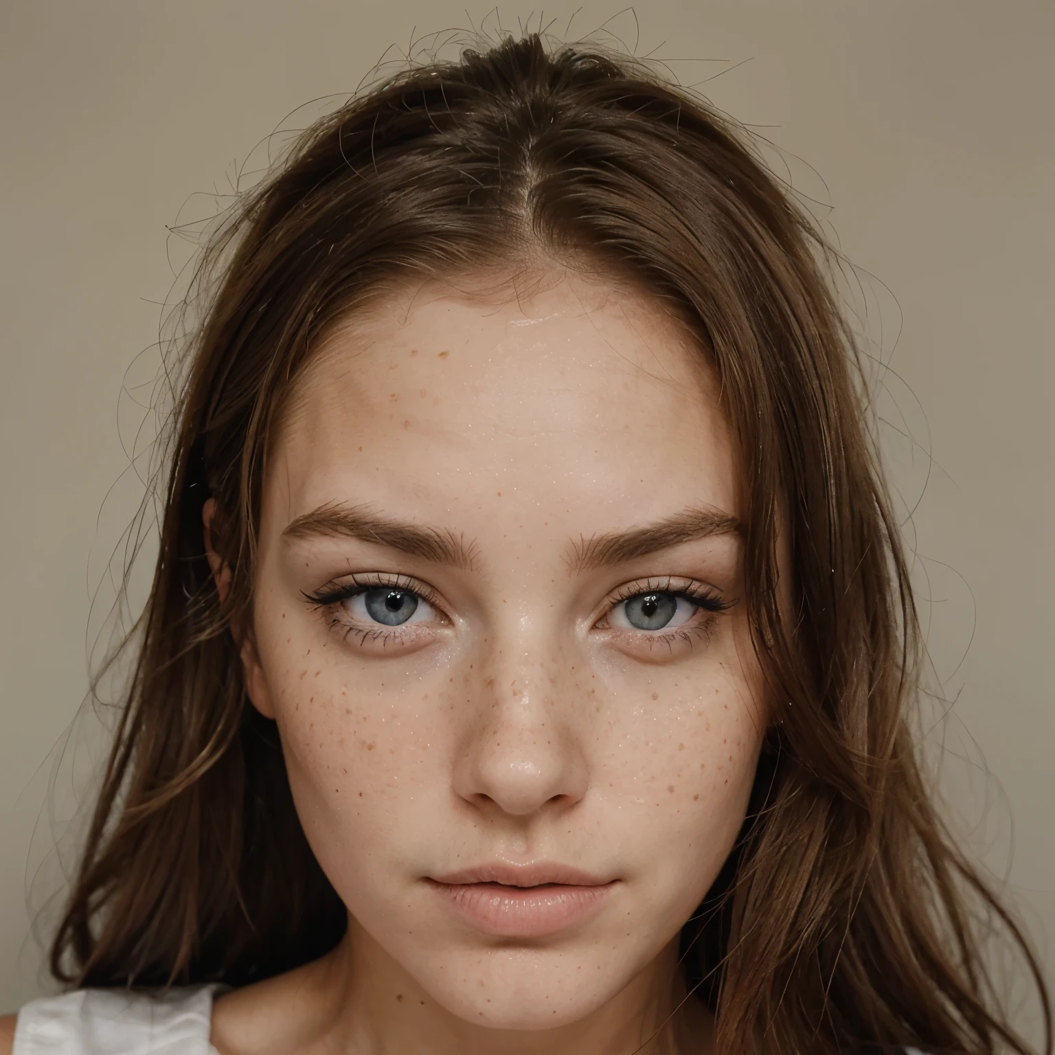 front camera selfie woman xxddxx freckles blue eyes,Cheveux blonds, grosses poitrines,style de photo de profil, sourcils parfait,