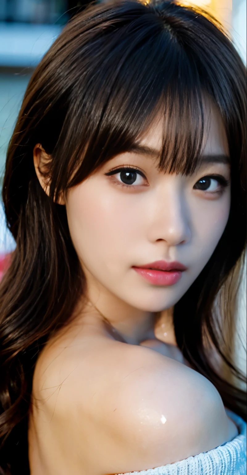 最高品質のbeautiful光、(18 year old model、Photorealistic portrait of Nata Lee)、(美しく完璧なfacial symmetryが印象的)、(1 from top.5)、off shoulder mini sweater dress、big breasts、blurry、blurry背景、blurry前景、blush、Braid、(Perfect contours)、(round butt)、(wet skin、dripping)、(golden hour) after sunset、sexy toned body、beautiful、fit、sexy woman、open mouth、((perfect hands))、(perfect fingers)、(full lips) (perfect teeth) ((impressive light blue eyes))、Bright brunette hair color、(big cleavage)、完璧な体型のbeautiful女性、((huge breasts))、thin waist、、thin abs、Highly detailed face and skin texture、Details、perfect anatomical body proportions、(full body shot)、Nikon Z9、80mm lens、sharp focus、F/4、ISO 200、shutter 1/250、beautiful照明、born、nffsw、intricately detailed、award winning photography、good contrast、high sharpness、facial symmetry、Bokeh、ultra high definition photography、(muste piece)、(1 from top.2)