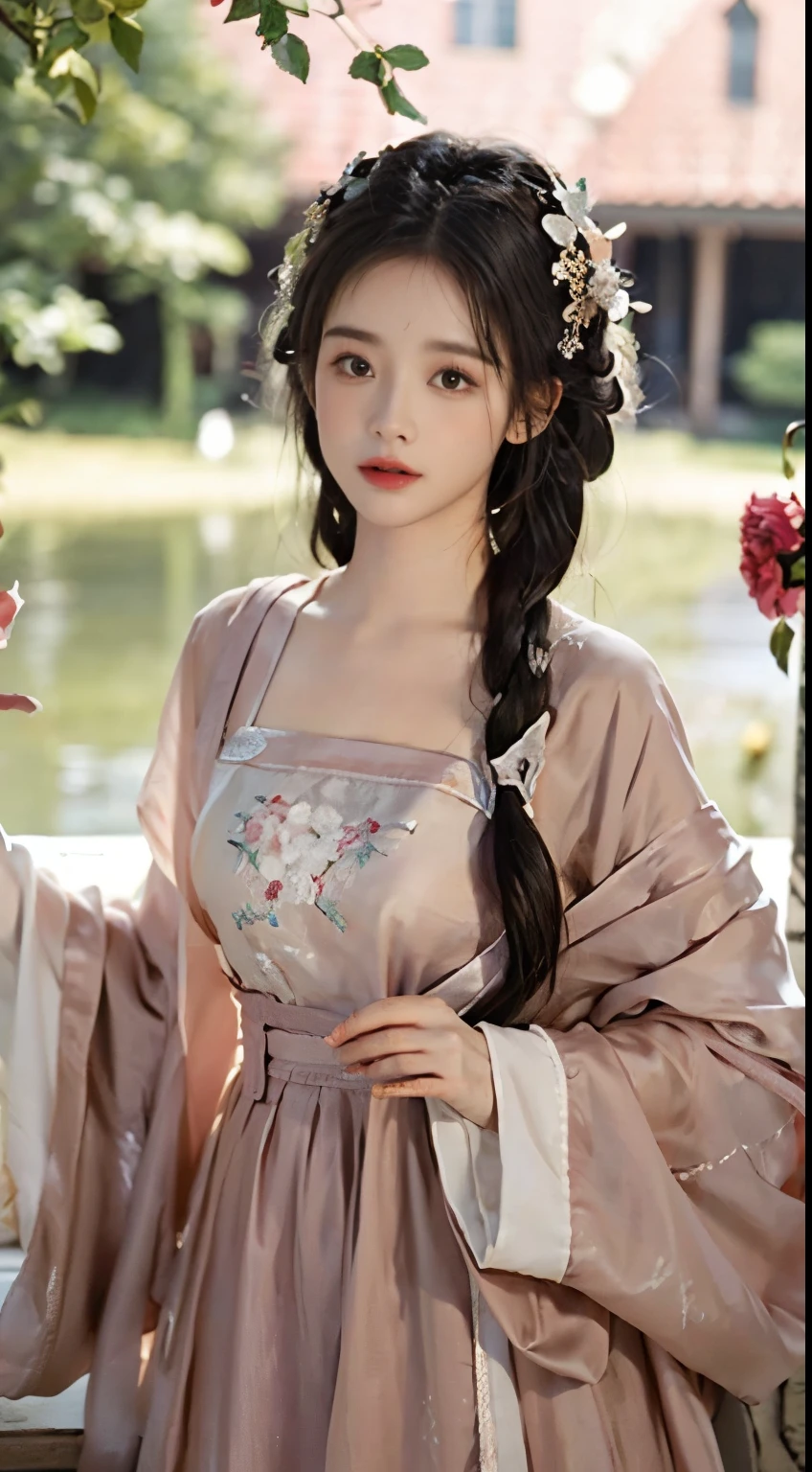 1 girl，Beautiful and moving， floral pattern， glowing skin， charming gaze， Decorative clothing， natural lighting， shallow view deep， romantic environment， dreamy pastel color palette， Whimsical details， Capture on film，(8k, original photo:1.2), best quality, ultra high resolution，CG unity 8k壁纸，masterpiece，best quality，Super detailed