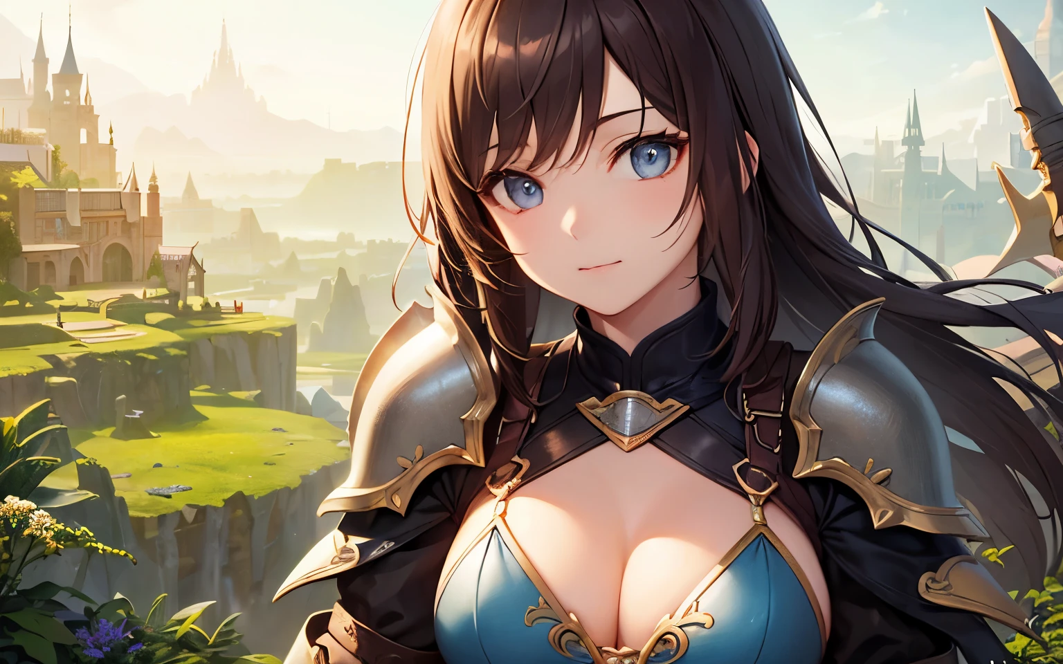 High quality、８ｋ、beautiful girl、female hero、fantasy world、bright background、rich in nature、bikini armor、cool atmosphere、