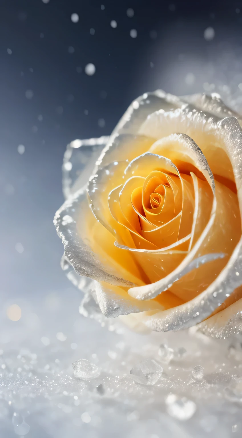 A golden rose on a winter morning，Crystal material，dramatic lighting，photorealism，super detailed，4k，depth of field，high resolution