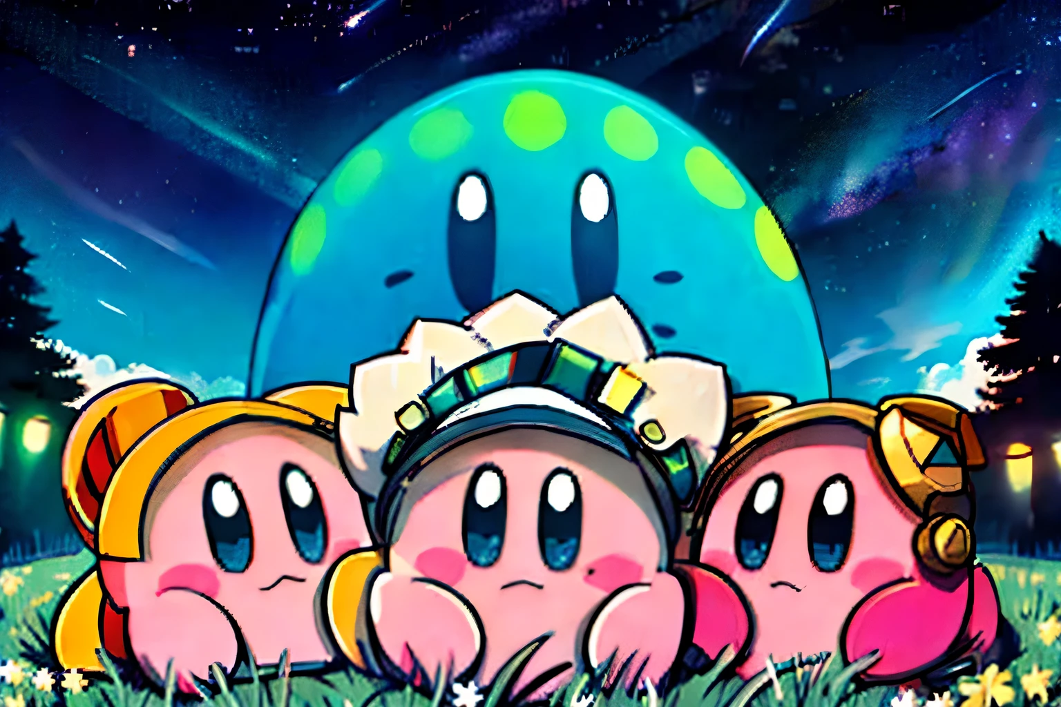 A group of Kirbys playing together