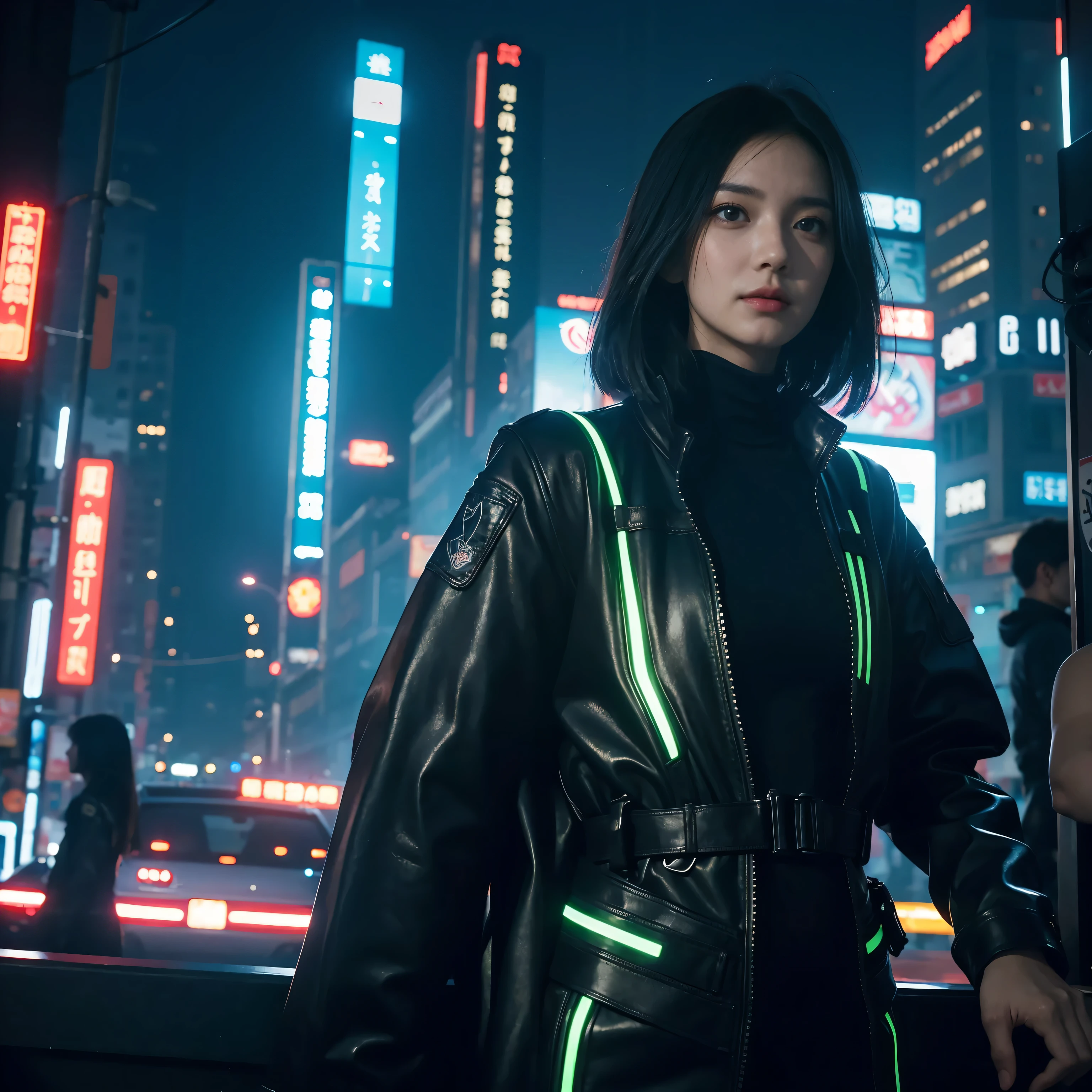 In this cyberpunk streetscape of futuristic technology and neon lights,The one in black,Beautiful woman with perfect body,Her face shape is more perfect,Like a messenger from another pure world。Her skin is fair and translucent,eyes big and bright,Sparkling with curiosity and intelligence,The bridge of her nose is very delicate,Lips soft and gently parted,every smile,They all seem to be spreading the light of life in this steel forest.。
Her face contrasts sharply with her surroundings,She is like a light,Across the barriers of time and space,With some mysterious and pure mission,appear in this complex world。Even in this cyberpunk city full of future technology,Her beauty and perfection are still not obscured by prosperity,on the contrary, it's more conspicuous,Attracting everyone who passes by her。
She is part of the cyberpunk world,Seems to be at a certain distance from this world,Her presence fills this futuristic city with metal and electronics,More humane and innocent beauty。Her every move,Every expression,They are all silently telling stories about the future、A story about hopes and dreams。