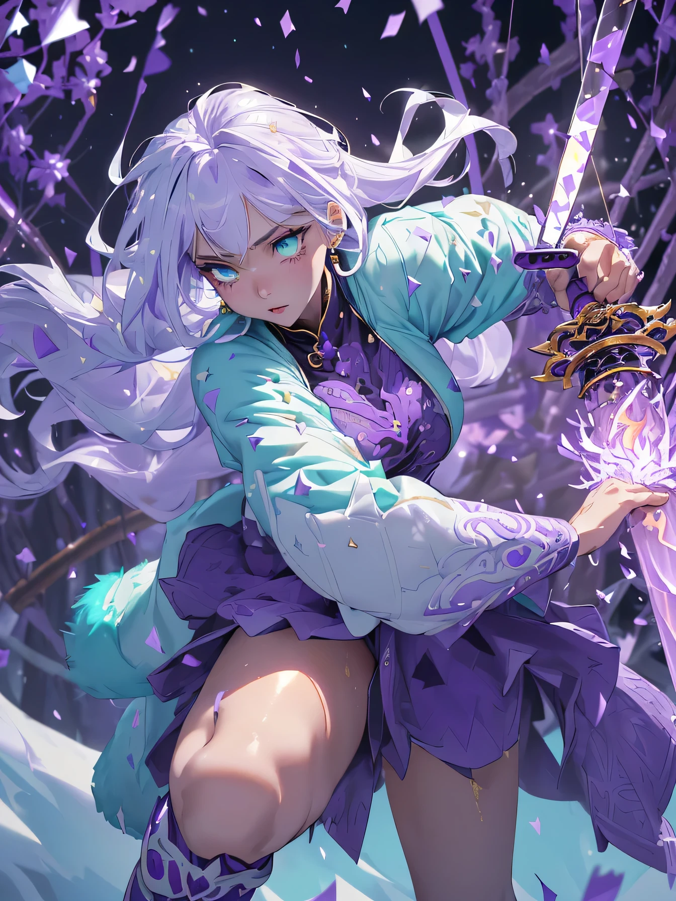 nsfw:1.1, high resolution:1.7, incredibly absurdres, kawaii:1, cute:1.5, hires.fix, incredibly fine illustration,8k,masterpiece:1.2,best quality, high quality, exquisite, beautiful, insanely detailed, intricate detailed, extremely detailed, Super Definition, ultra high res, Super Resolution, best aesthetic, ultra detailed:1.5, best quality, perfect face, detailed face, masterpiece:1.2, illustration:1.2, 8k cg wallpaper, stunning art,absurdres,octane render,ultra hires,
(((aqua fur coat, aqua fur coat outfit, wearing a ice dress:1.3,aqua winter coat))), ((ice dress,elegant ice dress)),(white gloves,white clothes,(((intricate outfit,intricate clothes,embroidered outfit,ornate outfit,embroidered clothes,ornate clothes))),(dynamic pose:1.0),embarrassed,(centered,scale to fit dimensions,Rule of thirds),((snowy pine forest)),winter,1girl, (kunoichi:1.2), black hair,(wide eyes:1.4,big green eyes,enchanting bright eyes studded with gold and silver dust,wet crystal eyes),(finely detailed beautiful eyes),shinylips,lean body,waist slender,leg slender,ninja,,torn clothes,broken clothes,(((pussy))), kupaa,show off pussy,((spread pussy)),(embarrassed), (gauntlet:1.2), (greave:1.2), (gaiter:1.2), (purple flame:1.5), (purple fire:1.5), (holding purple flame sword:1.5), (holding white energy sword:1.3), (black flame katana:1.3), (swing a white flame sword:1.3),
battle,fight,(action pose: 1.4),(vengeful spirit come's attack), (vs vengeful spirit),(purple confetti:1.5),(cave),tentacles,dungeon,(dutch angle)