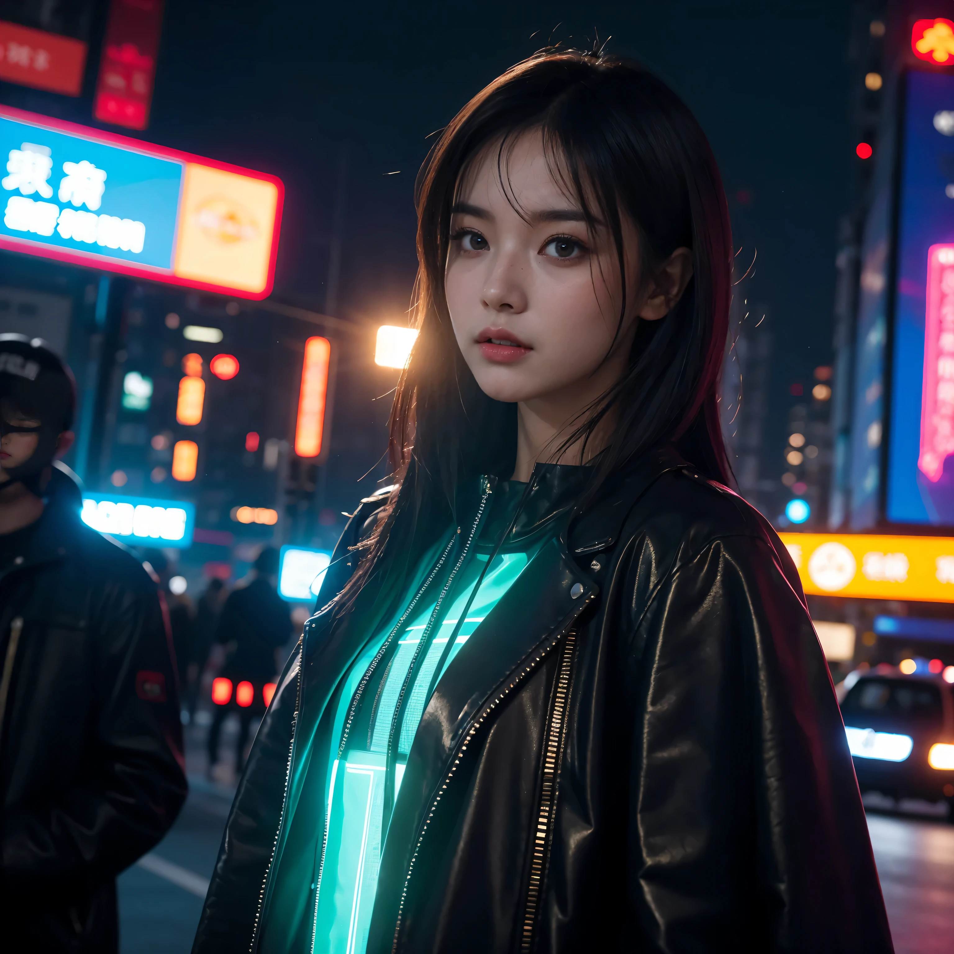 In this cyberpunk future street scene,The one in black,Beautiful woman with perfect body,In addition to her charming figure,What'What's more striking is her innocent face。Her face seemed to contrast sharply with her surroundings,her eyes are very clear,It seems to be able to see through people's hearts,Her smile is pure and flawless,Bring a touch of gentleness and lightness to this world full of technology and indifference。
Her existence seems a mystery,A city full of futuristic technology and neon lights,a soul with dreams。Her face forms a unique contrast to the surrounding cyberpunk environment,seems inappropriate,and very attractive。She stood in the street,Surrounded by busy people and fast-moving light and shadow,But she'like a still focus,Attracting the attention of everyone who passes by her。
this beautiful,It is a symbol of the future world,It is also an eternal beauty,Her appearance is in stark contrast to the complex indifference around her.,It makes people think about how to function in this rapidly evolving world,Does the warmth and purity of human nature still exist??。she is like a beam of light,Light up this cyberpunk-style city,Give people hope and dreams。