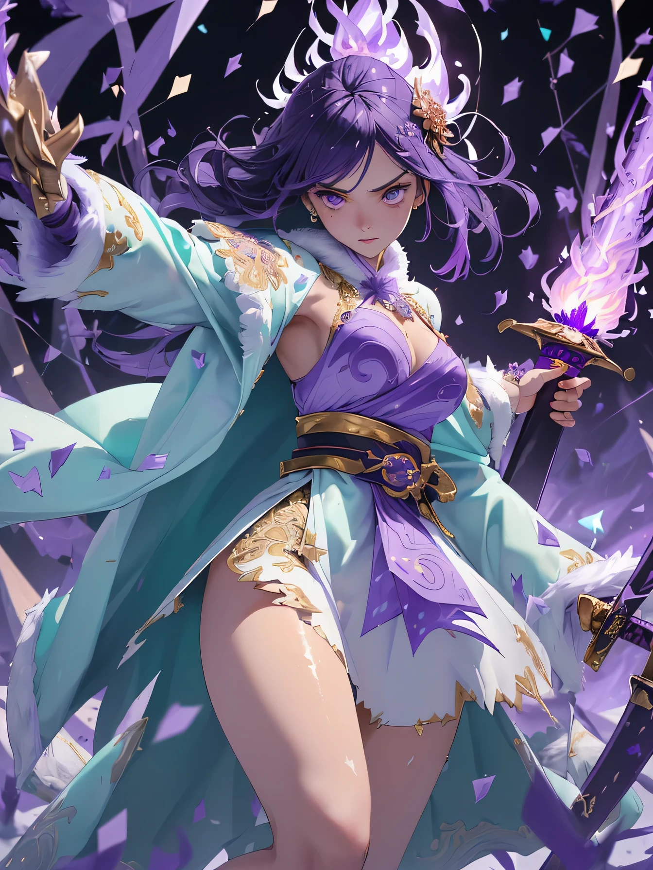 nsfw:1.1, high resolution:1.7, incredibly absurdres, kawaii:1, cute:1.5, hires.fix, incredibly fine illustration,8k,masterpiece:1.2,best quality, high quality, exquisite, beautiful, insanely detailed, intricate detailed, extremely detailed, Super Definition, ultra high res, Super Resolution, best aesthetic, ultra detailed:1.5, best quality, perfect face, detailed face, masterpiece:1.2, illustration:1.2, 8k cg wallpaper, stunning art,absurdres,octane render,ultra hires,
(((aqua fur coat, aqua fur coat outfit, wearing a ice dress:1.3,aqua winter coat))), ((ice dress,elegant ice dress)),(white gloves,white clothes,(((intricate outfit,intricate clothes,embroidered outfit,ornate outfit,embroidered clothes,ornate clothes))),(dynamic pose:1.0),embarrassed,(centered,scale to fit dimensions,Rule of thirds),((snowy pine forest)),winter,1girl, (kunoichi:1.2), black hair,(wide eyes:1.4,big green eyes,enchanting bright eyes studded with gold and silver dust,wet crystal eyes),(finely detailed beautiful eyes),shinylips,lean body,waist slender,leg slender,ninja,,torn clothes,broken clothes,(((pussy))), kupaa,show off pussy,((spread pussy)),(embarrassed), (gauntlet:1.2), (greave:1.2), (gaiter:1.2), (purple flame:1.5), (purple fire:1.5), (holding purple flame sword:1.5), (holding white energy sword:1.3), (black flame katana:1.3), (swing a white flame sword:1.3),
battle,fight,(action pose: 1.4),(vengeful spirit come's attack), (vs vengeful spirit),(purple confetti:1.5),(cave),tentacles,dungeon,(dutch angle)
