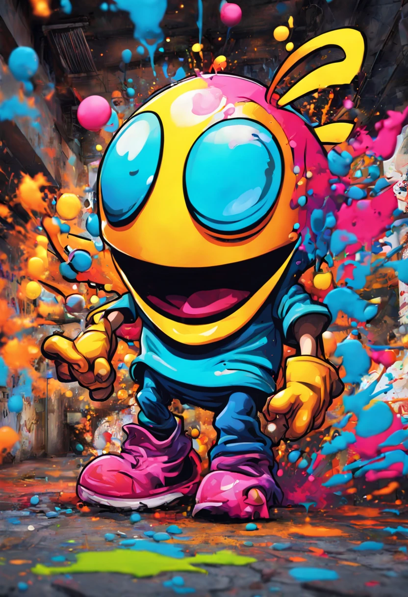 graffiti style comic {Comic book graffiti art, trendy street art, colorful bubble letters, detailed graffiti characters with exaggerated features, vibrant splatter paint effects, dynamic composition, painterly style, bright neon lighting, ultra-detailed graffiti art masterpiece, digital painting} . street art, vibrant, urban, detailed, tag, mural, graphic illustration, comic art, graphic novel art, vibrant, highly detailed