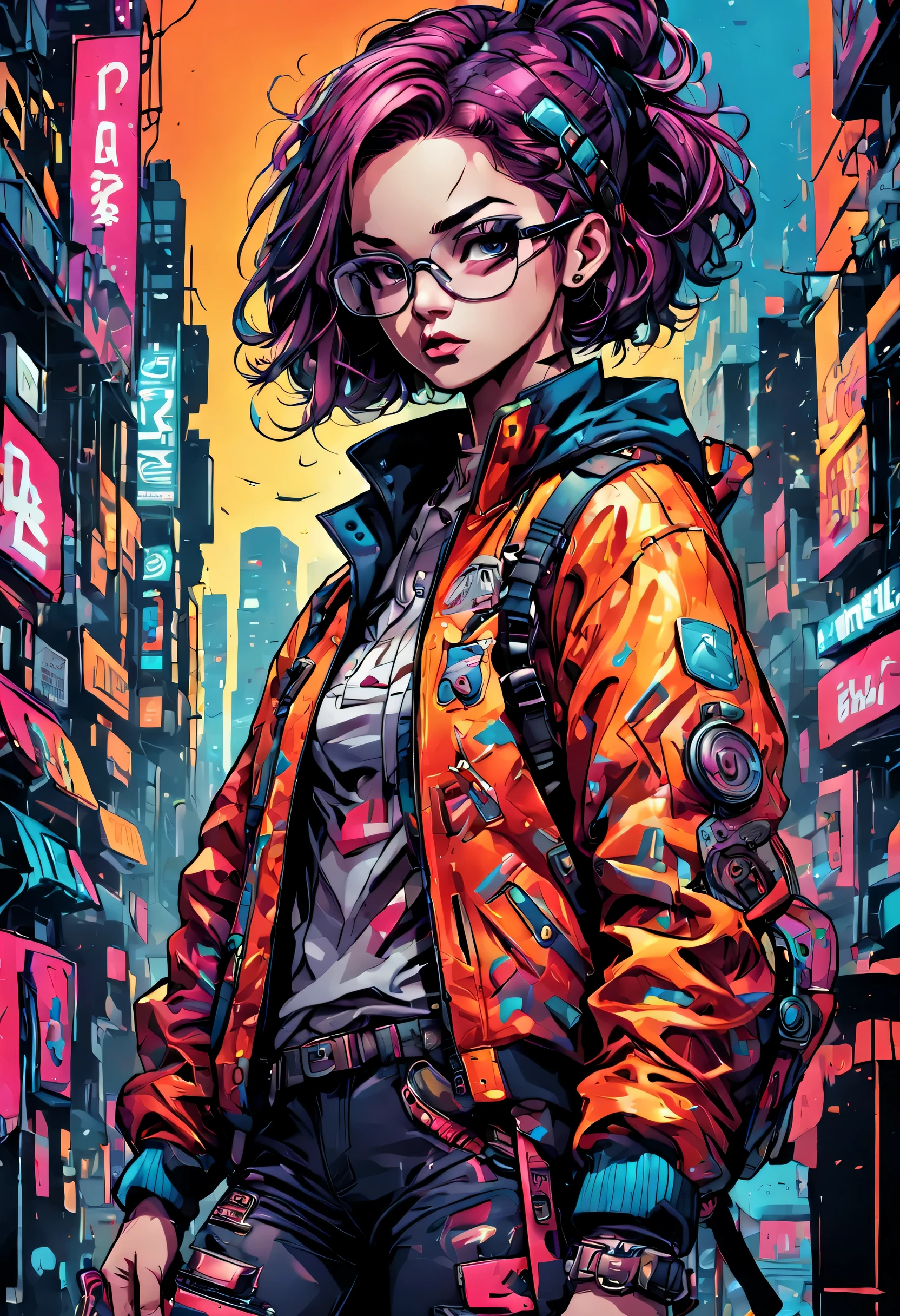 American comic book style,Young woman posing downtown:brackets:american casual,Street fashion,pop color,rich colors,Cast colorful spells,Manga manuscript style,Frame splitting,cute,nice,be familiar with，comic strip,cyber punk,draw with thick lines,pop art,dynamic pose,dynamic composition,action,Exciting games are waiting to begin,Excited,masterpiece