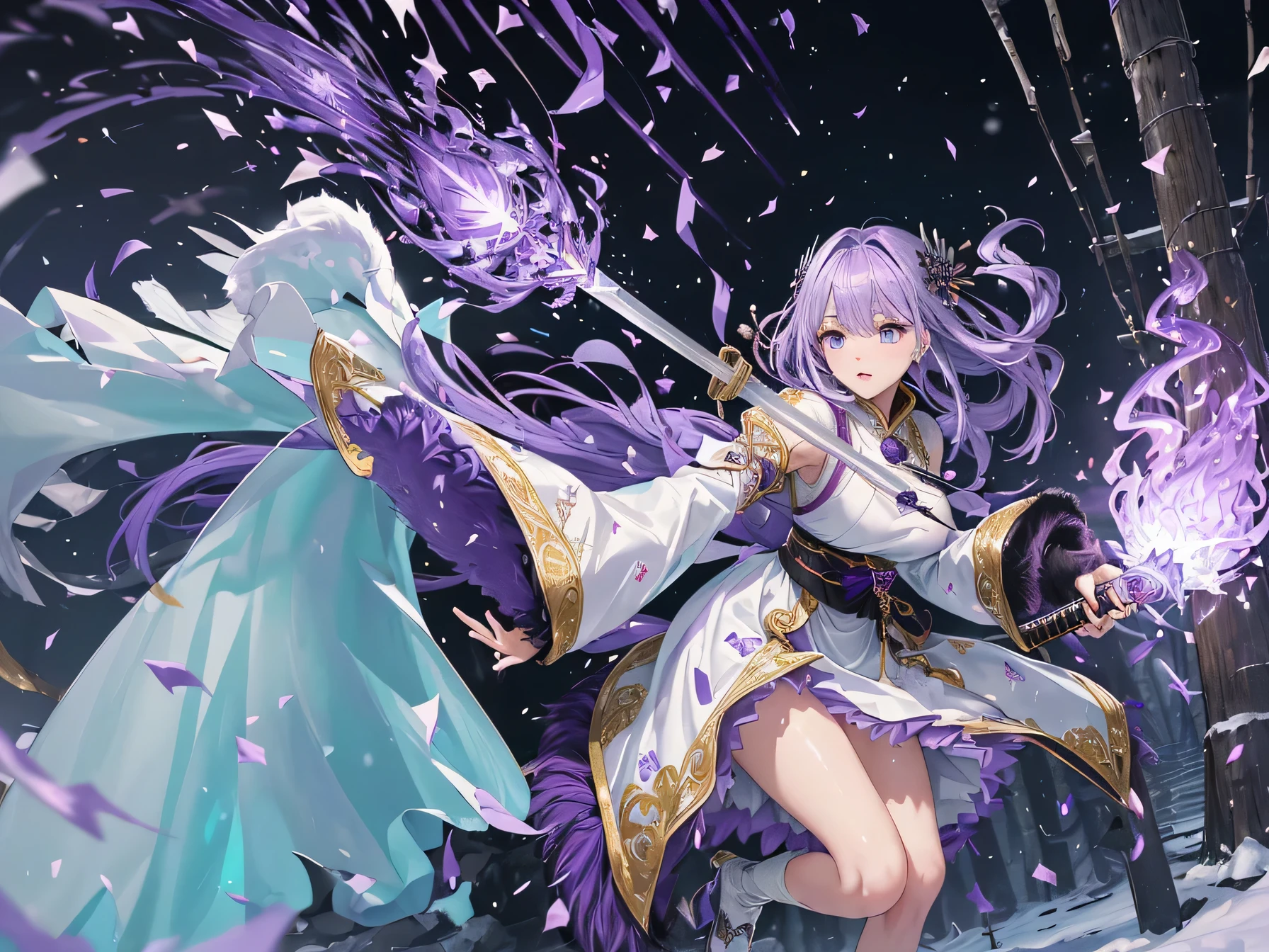 nsfw:1.1, high resolution:1.7, incredibly absurdres, kawaii:1, cute:1.5, hires.fix, incredibly fine illustration,8k,masterpiece:1.2,best quality, high quality, exquisite, beautiful, insanely detailed, intricate detailed, extremely detailed, Super Definition, ultra high res, Super Resolution, best aesthetic, ultra detailed:1.5, best quality, perfect face, detailed face, masterpiece:1.2, illustration:1.2, 8k cg wallpaper, stunning art,absurdres,octane render,ultra hires,
(((aqua fur coat, aqua fur coat outfit, wearing a ice dress:1.3,aqua winter coat))), ((ice dress,elegant ice dress)),(white gloves,white clothes,(((intricate outfit,intricate clothes,embroidered outfit,ornate outfit,embroidered clothes,ornate clothes))),(dynamic pose:1.0),embarrassed,(centered,scale to fit dimensions,Rule of thirds),((snowy pine forest)),winter,1girl, (kunoichi:1.2), black hair,(wide eyes:1.4,big green eyes,enchanting bright eyes studded with gold and silver dust,wet crystal eyes),(finely detailed beautiful eyes),shinylips,lean body,waist slender,leg slender,ninja,,torn clothes,broken clothes,(((pussy))), kupaa,show off pussy,((spread pussy)),(embarrassed), (gauntlet:1.2), (greave:1.2), (gaiter:1.2), (purple flame:1.5), (purple fire:1.5), (holding purple flame sword:1.5), (holding white energy sword:1.3), (black flame katana:1.3), (swing a white flame sword:1.3),
battle,fight,(action pose: 1.4),(vengeful spirit come's attack), (vs vengeful spirit),(purple confetti:1.5),(cave),tentacles,dungeon,(dutch angle)