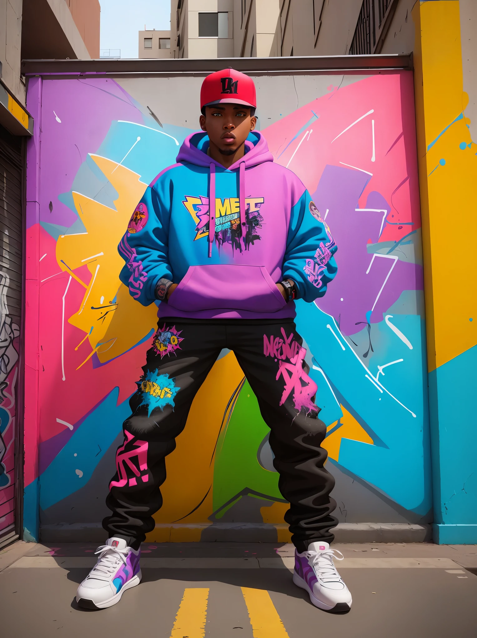 A colorful graffiti art on a weathered wall, vibrant and full of life, bringing comic characters to life. Extremely detailed, urban street scene, eye-catching characters, realistic graffiti art style, pop culture aesthetics, vivid colors, detailed artwork, murals, whimsical interactions, street art culture, artistic expression, urban environment, dynamic composition, rich textures, professional graffiti artist, energetic atmosphere, hip-hop culture, animated characters, bold lines, urban lifestyle, modern art, urban decay, creative expression, art on the streets, youth subculture.
