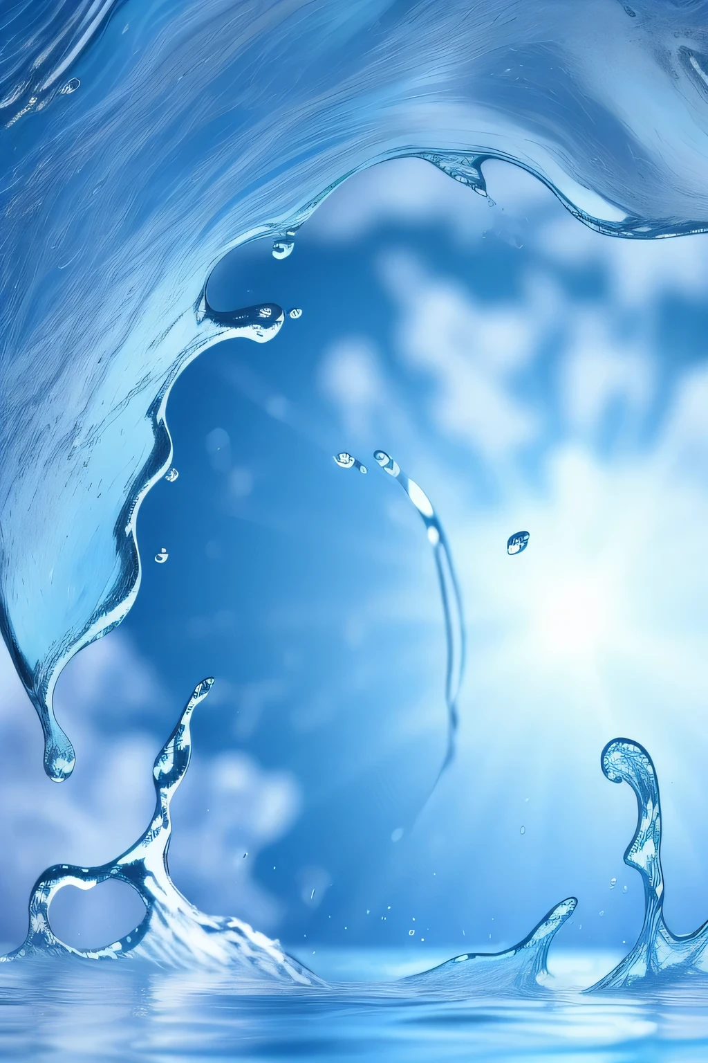 The background is blue sky water Porter written, detailedwater, water background, water splash, water torrent background, water, water particulate, water溅, water water, Intricate water, Liquid simulation background, water in background, drops of clean water, simulation of water splashes, water particulate, wave of water particles, Blue water