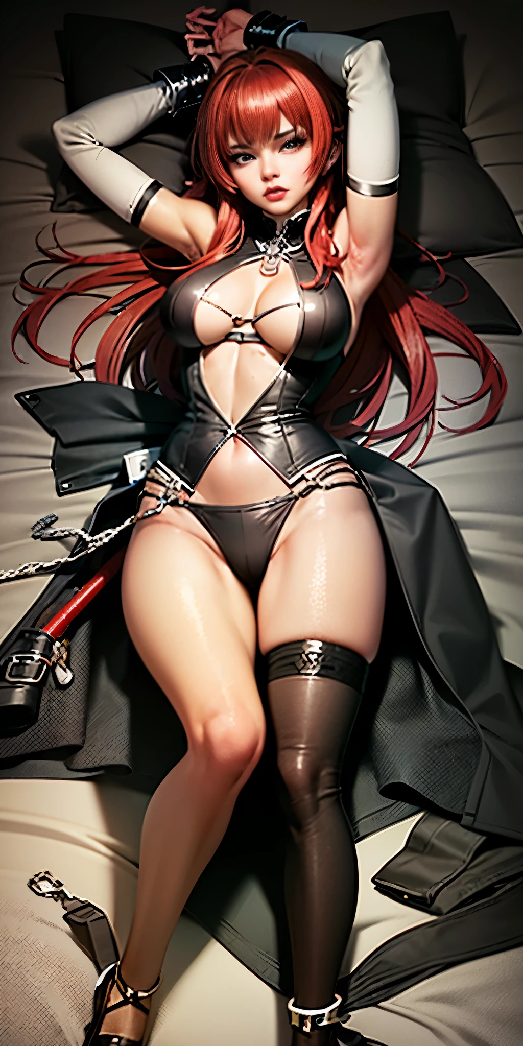 Full body, fetal position, sleeping on bed in the bedroom, high heels, ((Stunning Artwork)), dnd style female slaves
