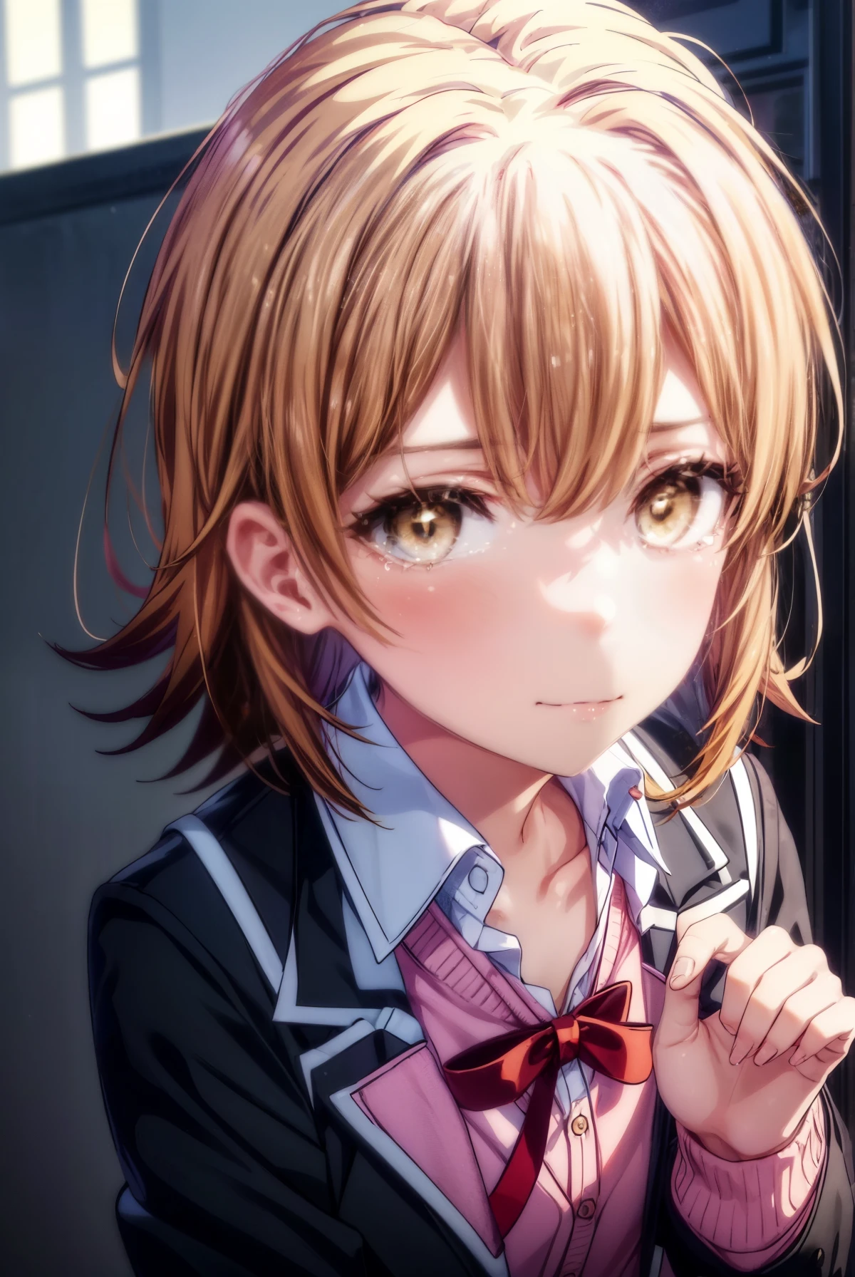 Irohaisshiki, isshiki iroha, short hair, Brown Hair, (Brown eyes:1.5), smile,blush,Tears running down her face,Tears of joy,He is holding a bunch of flowers in his right hand...,Hold the barrel with your left hand,Cherry blossoms are scattered,
break skirt, shirt, ribbon, , Jacket, white shirt, Closed clothes, socks, open Jacket, black Jacket, Plaid,, Plaid skirt, blazer, cardigan, black socks, pink cardigan, The room is expensive ,Graduation Ceremony,Brown Loafers,
break outdoors, Cherry tree,
break looking at viewer,whole body,Upper Body,(Cowboy Shot:1. 5)
break (masterpiece:1.2), Highest quality, High resolution, unity 8k wallpaper, (shape:0.8), (Beautiful and beautiful eyes:1.6), Highly detailed face, Perfect lighting, Highly detailed CG, (Perfect hands, Perfect Anatomy),