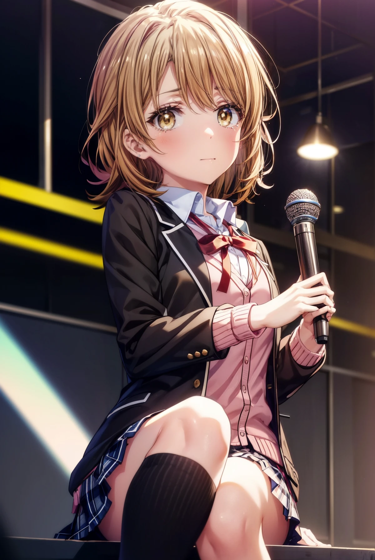 Irohaisshiki, isshiki iroha, short hair, Brown Hair, (Brown eyes:1.5), happy smile, smile, Close your mouth,blush,rain,Pink oversized coat,V-neck shirt,mini skirt,Black pantyhose,short boots,Sitting leaning against the wall,Hiding in a roofed building,whole bodyがイラストに入るように,
break outdoors, Building district,
break looking at viewer,whole body,
break (masterpiece:1.2), Highest quality, High resolution, unity 8k wallpaper, (figure:0.8), (Beautiful attention to detail:1.6), Highly detailed face, Perfect lighting, Highly detailed CG, (Perfect hands, Perfect Anatomy),