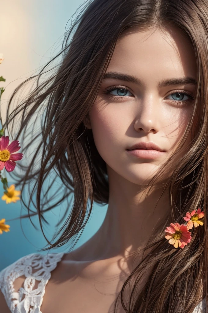 (masterpiece), (highest quality), (super detailed),(messy hair),(illustration), (1 male), Are standing, model, looking at the viewer, (interview), (detailed background),beautiful detailed eyes, gentle and beautiful face, floating,(high color saturation),(colorful splashes),colorful bubble,(shining), focus on the face, floating flowers, floating hair, (shining), better lighting, better shadow, There is only one evil