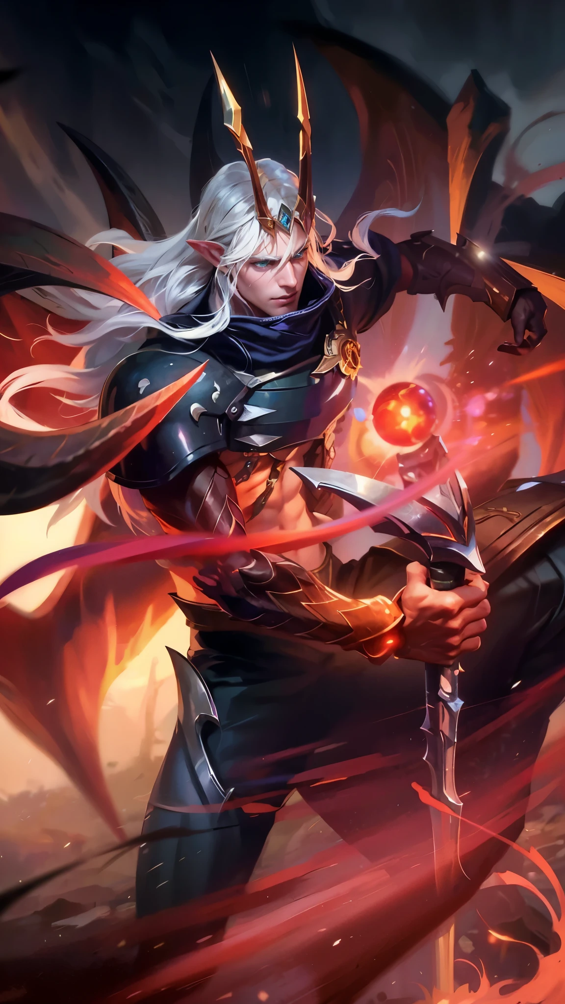 Best quality, masterpiece, detailed skin texture, detailed clothes texture, detailed face, super detail, 8k, intricate detail, 1 boy, The color doesn't change, Muscle guy, 1 guy, smile, green eyes, league of legends character, karthus from league of legends, extremely detailed artgerm, league of legends character art, splash art, male blonde elf ranger, arthas menethil, artgerm detailed, arthas, league of legends champion, style of kieran yanner.