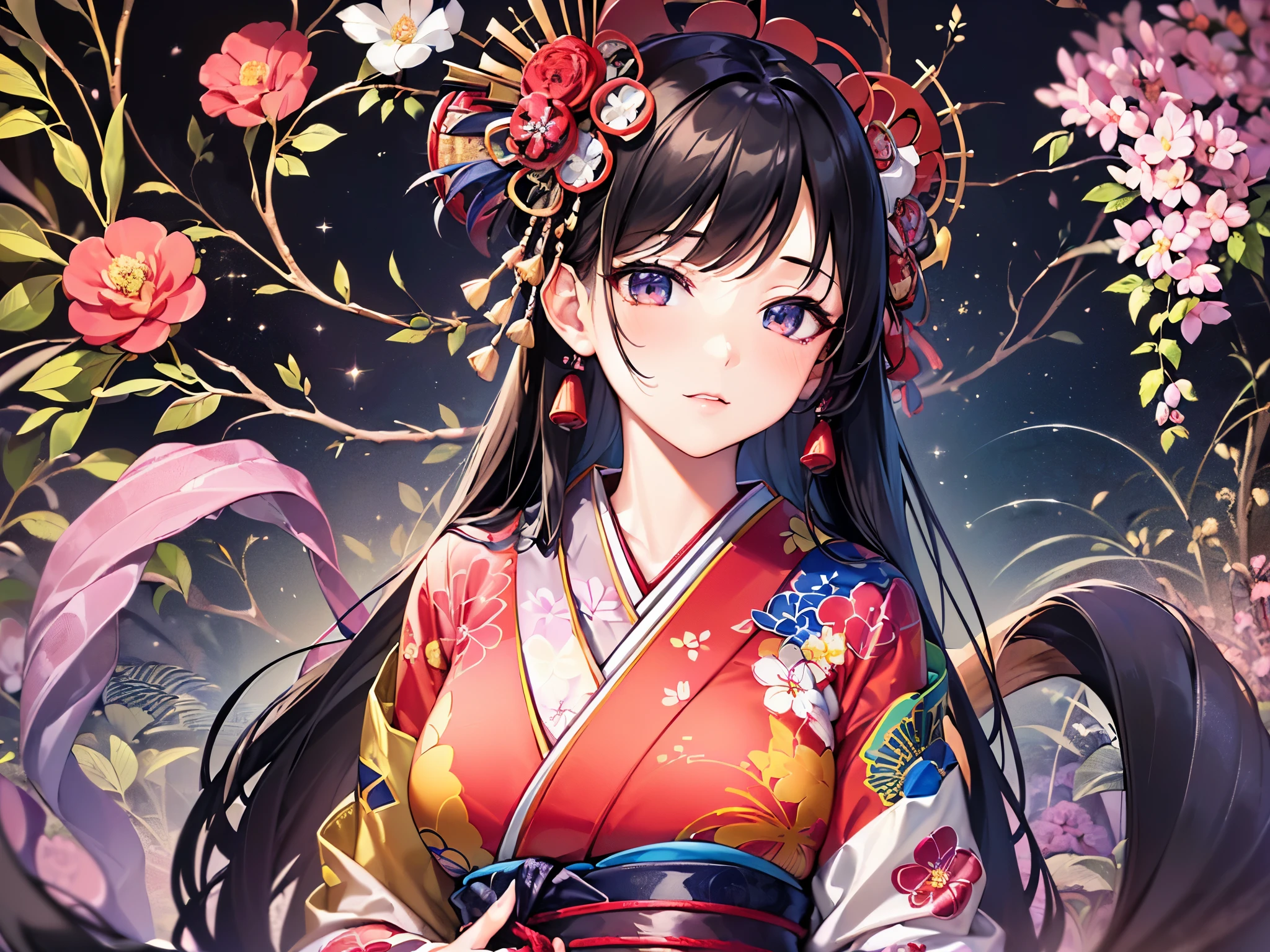 ((highest quality)),(ultra high resolution),(Super detailed),(detailed description),((best CG)),(best work of art),super precision art,amazing drawing art,(Art with precise details:1.5), (1 woman:1.8),(Brightly colored Japanese clothes depicted in precise detail:1.8),calm expression:1.5, vast wisteria trellis:1.8,Sparkling water:1.4, Birdsong:1.4