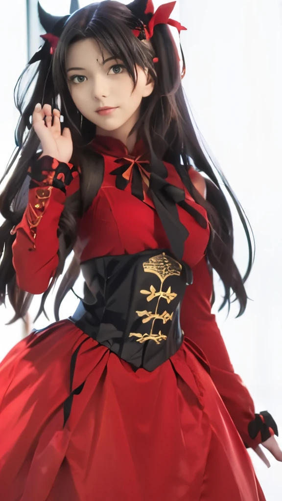 a woman in a red dress with horns and a black cat ears, rin tohsaka, anime girl with long hair, gothic maiden anime girl, anime style like fate/stay night, royal attire akira, from girls frontline, female anime character, full body xianxia, cute anime waifu in a nice dress, anime girl wearing a black dress