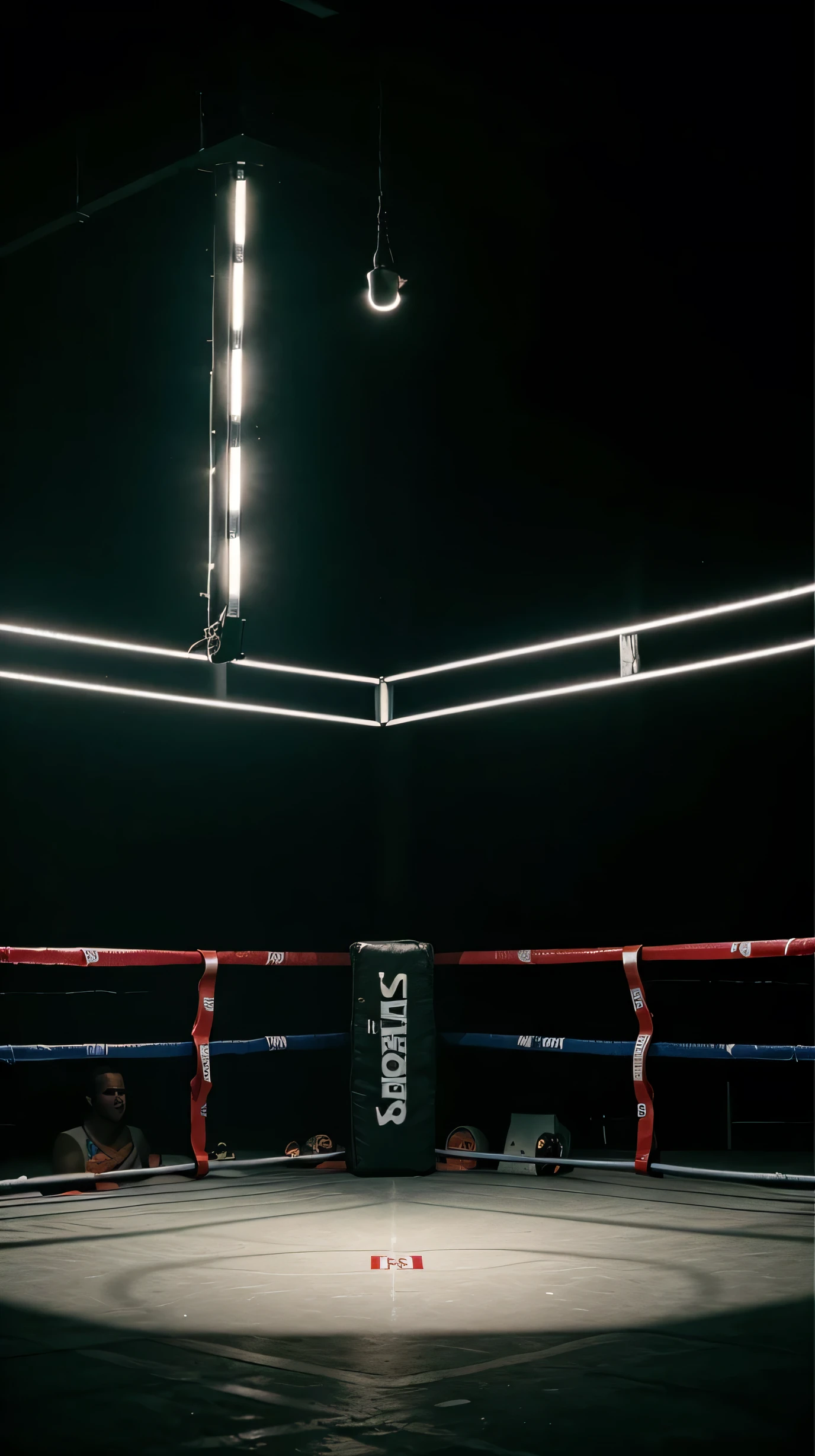 A Realistic empty Boxing Ring with Lightings, Squared Circle, Cinematic, Realistic