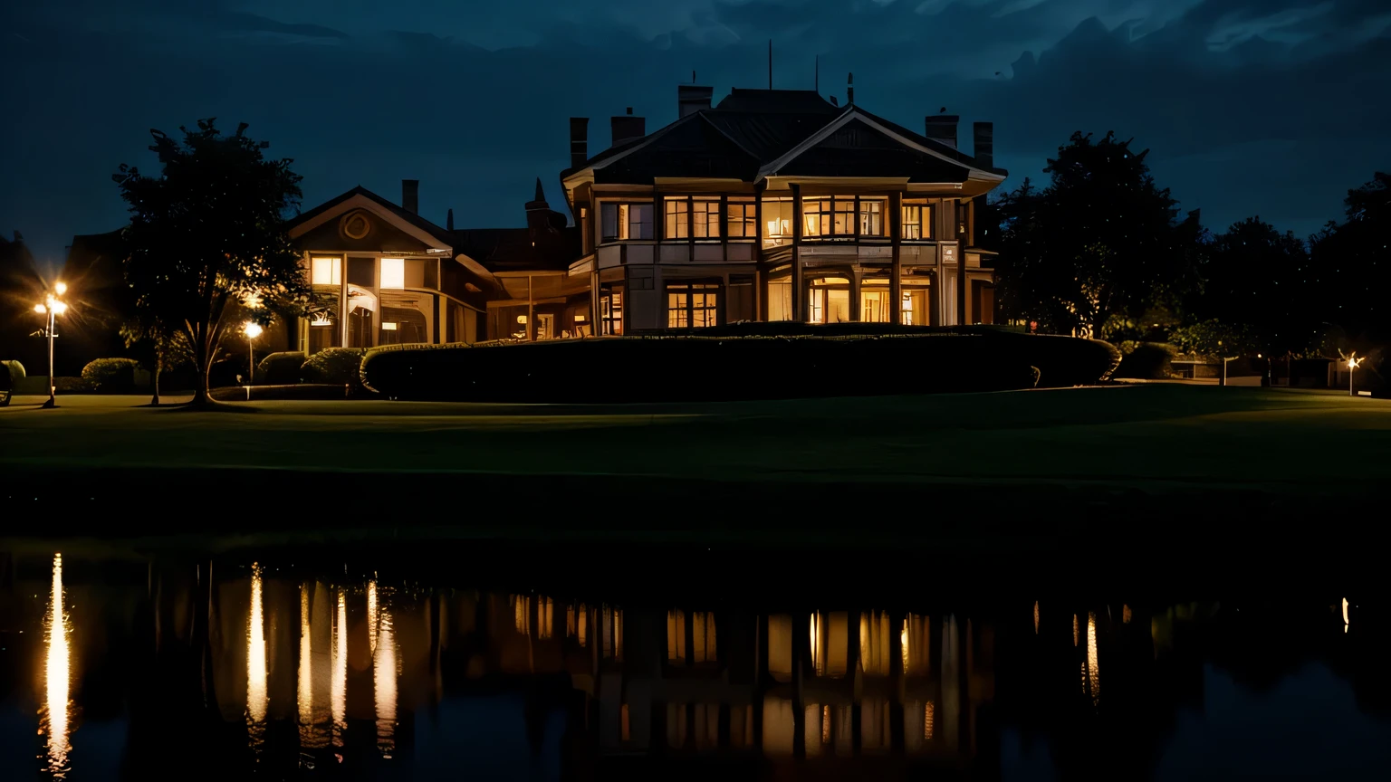 mansion,club house at night,at night,far shot