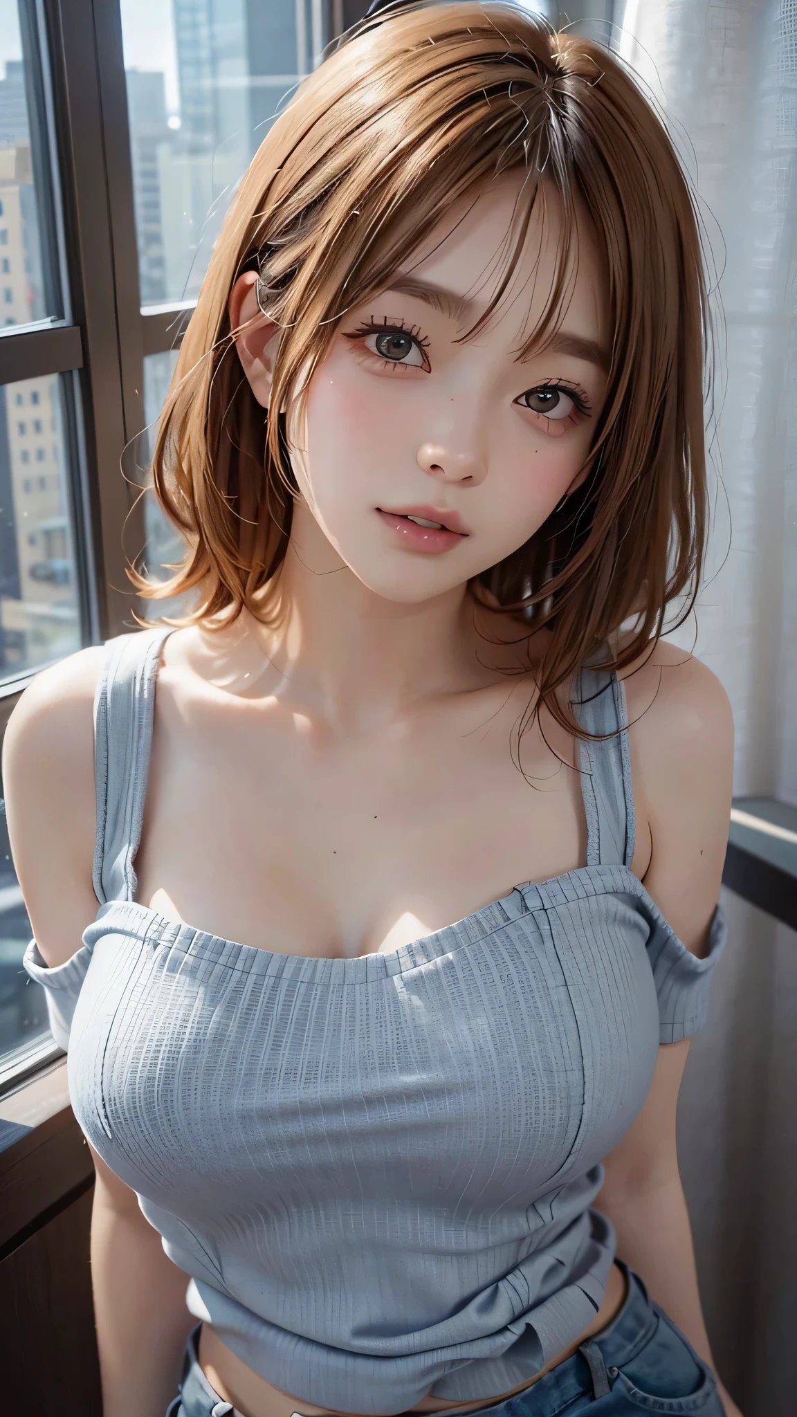 View your audience,high school girl,Leaning forward,(Random cute clothes),(Random animation pose),(Thin type),(Large Breasts),(Random hairstyle),(Best image quality, (8K), Ultra-realistic, 最high quality, high quality, High resolution, high qualityの質感, Attention to detail, Beautiful details, Fine details, Extremely detailed CG, Detailed Texture, Realistic facial expressions, masterpiece, in front)、Summer Dresses