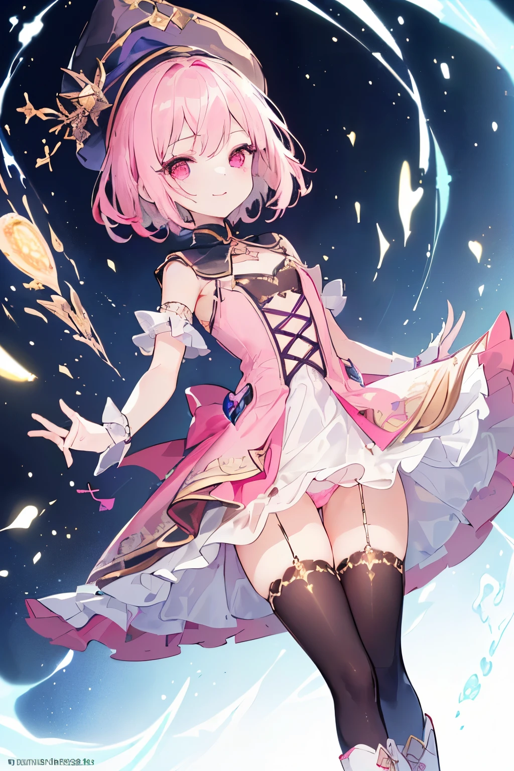 (((1girl))), ((best quality)), ((masterpiece)), ((ultra-detailed)), (illustration), (detailed light), (an extremely delicate and beautiful), (beautiful detailed eyes), (sunlight), ((extremely light)), ((extremely clothes)), (((hyper detail))),(((((front lighting))))),(((((front light))))),
((((quite adorable magical dress with brief skirt and Sister's Hat)))),
, ((((Rookie Sister)))),
(((manish bob))), ((((cream baige hair)))), (((short hair))),
(((clear pink eyes))),
((((whole body)))), aged 5 to 8, ((((())))), (((((quite adorable young girl))))),
(((condescending expression))), (mischievous smile with sexual satisfaction), (((extra adorable))), (((extra slender shape))),
(((extremely beautiful detailed face))),
((elegant magic gloves)),
((elegant magic boots)),
(((bravely and dynamically healing companions with a Magic of Healing Light))), ((Dutch angle)), (magical panties),
(((()))),
(((extremely thin thighagical stockings)))