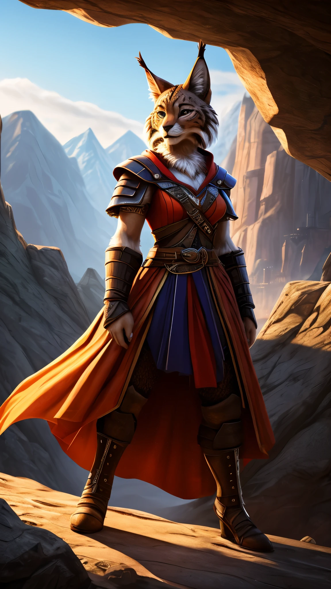 red lion, furry, musclegirl, barbarian, revealing cloths, divine aura