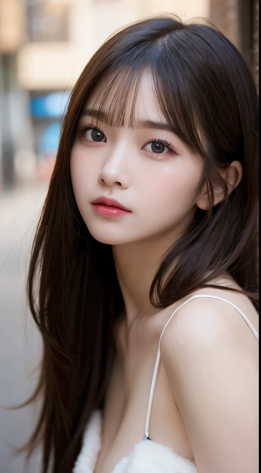 table top, highest quality, shape, Super detailed, finely, High resolution, 8k wallpaper, 完璧なダイナミックな構shape, beautiful and detailed eyes, Gorgeous winter fashion using fur,straight hair,small breasts、natural color lip,20 year old girl、cute、sexy looking at camera,beautiful and detailed face,perfect and beautiful face,KPOP idol face,Japanese idol faces,Elegant face,RAW photo,Big eyes,gal makeup,blur the background、real photos