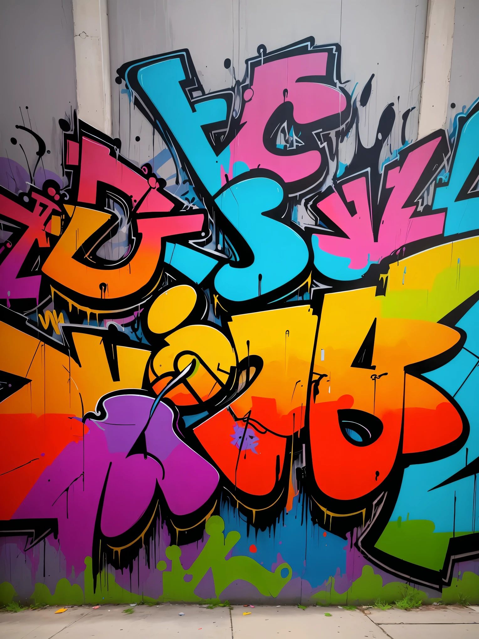 A colorful graffiti art on a weathered wall, vibrant and full of life, bringing comic characters to life. Extremely detailed, urban street scene, eye-catching characters, realistic graffiti art style, pop culture aesthetics, vivid colors, detailed artwork, murals, whimsical interactions, street art culture, artistic expression, urban environment, dynamic composition, rich textures, professional graffiti artist, energetic atmosphere, hip-hop culture, animated characters, bold lines, urban lifestyle, modern art, urban decay, creative expression, art on the streets, youth subculture.
