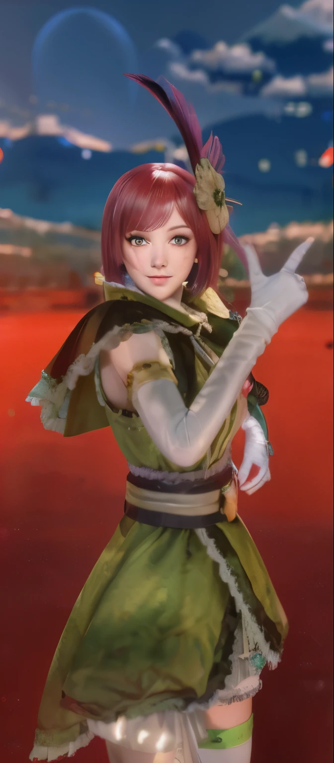 A red-haired girl with short hair and green eyes big