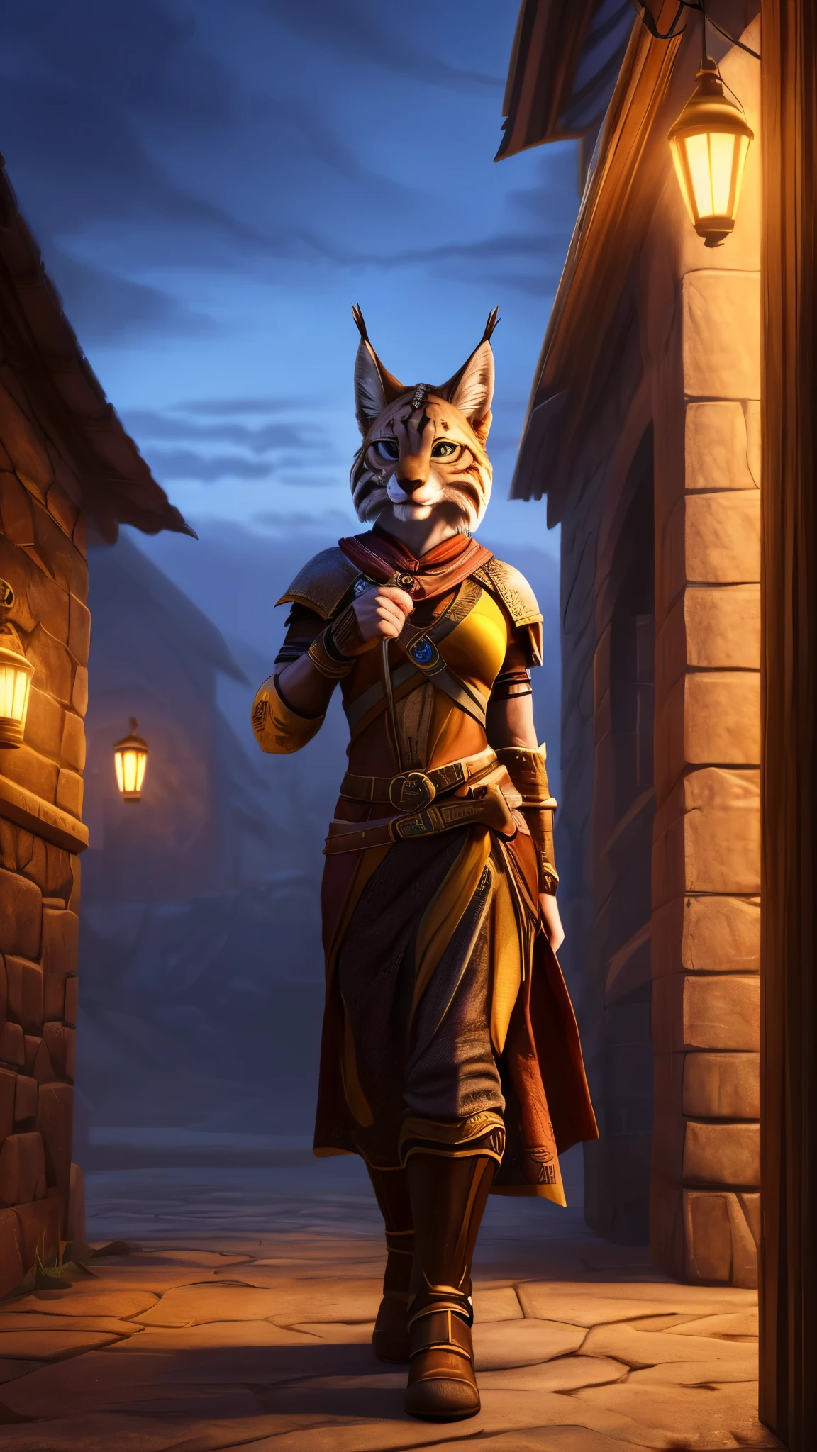 (A woman's face with)beautiful detail eyes, (pa)beautiful detailed lips, (A woman with) Extremely detailed eyes and face, long eyelashes, (The woman) with a athletic body, (a) white fur with black stripes, (with) Lynx ears, (em) tavern, (wearing) fantasy armor, (character) action pose. (Best Quality,4k,8K,hight resolution,Masterpiece:1.2), Ultra-detailed, (Realistic,Photorealistic,photo-realistic:1.37), HDR, UHD, Torchlight, ultra-fine painting, physical based rendering, extreme detail description, Professional, Vivid colors, bokeh, (em) full-length portrait, landscape, photografic, Concept Artists (style of), (with a) vibrant color palette, (pa) soft-lighting.