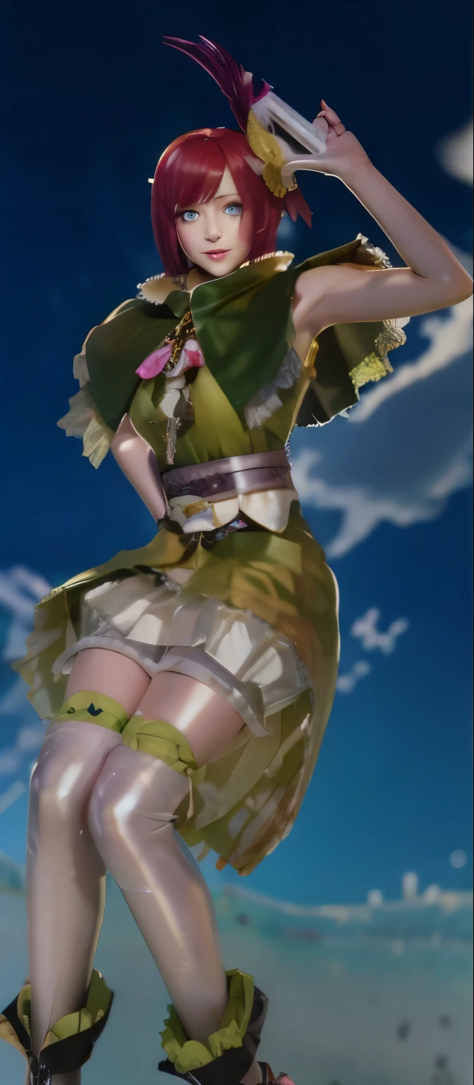 A red-haired girl with short hair and green eyes big  