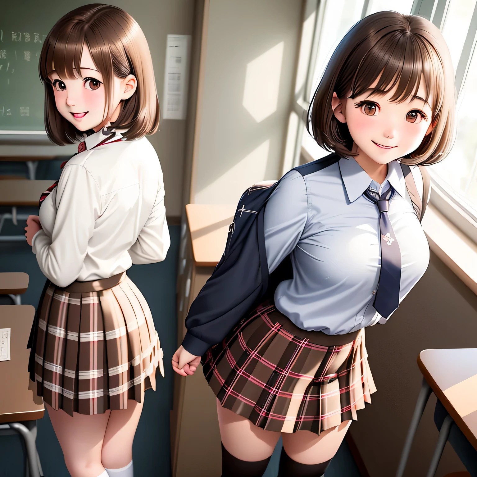 (masterpiece:1.4), (best quality:1.4), Japanese,20 years old,((2girls:1.2)),multiple girls,cute girl,standing in line,side by side,stick together,(black hair),((skinny body)),(flatchest:1.1),(feminine pose),open mouth,
BREAK
((cowboy shot)),(school uniform:1.2),(ribbon),(((Shirt lift))), (nipples), Cute Detailed Face:1.2,((cute smile:1.2)),
indoor,((blur background)),classroom,front lighting:1.1 ,underwear, panties, standing, panty pull, pants pull, pussy, undressing, clothes pull, pubic hair