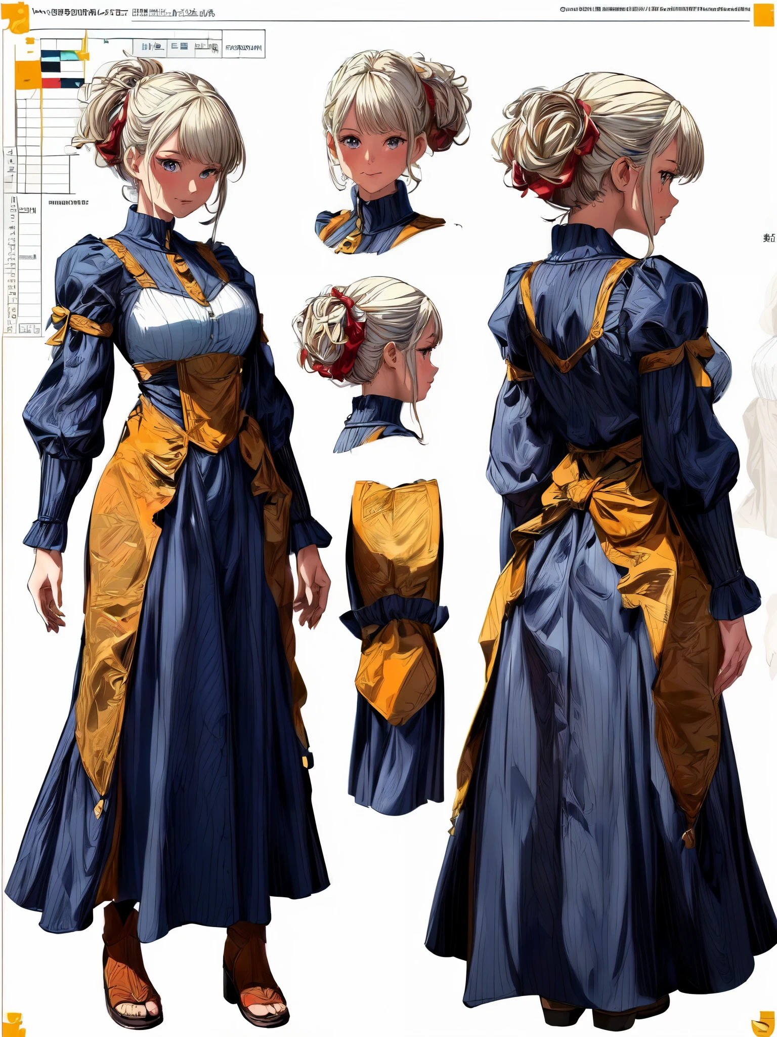 ((masterpiece)),(((best quality))),(character design sheet, same character, front, side, back),(CharacterSheet:1), (three view drawing), (multiple views, full body, upper body, reference sheet:1.2), (simple background, white background), (simple background, white background),,"(best quality, highres, masterpiece:1.2), farmer girl, farmer uniform, farmer worker