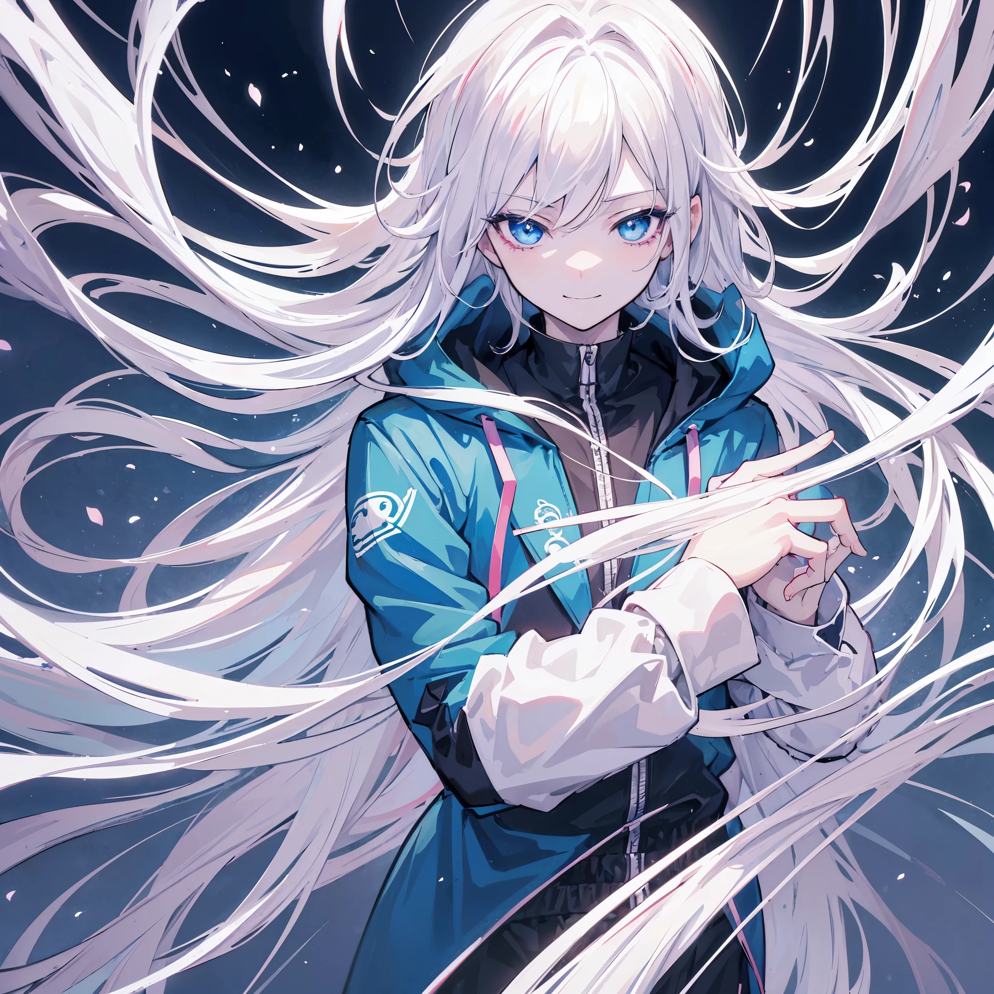 (extremely detailed 8K wallpaper),(ultra-detailed),(best quality),(masterpiece),(highly detailed),(cinematic lighting),(Original),Cold ligh,moody,32K depth of field,Anime character with long white hair and blue eyes, best anime 4k konachan wallpapers, White-haired God, white hair, Tall anime character with blue eyes, , 4k comic wallpaper, Komaeda Nagito, Anime style 4K, young anime man, anime art wallpaper 8k, anime wallpaper 4k, Animation wallpaper 4K Slim long windbreaker smiling eyes slightly curved