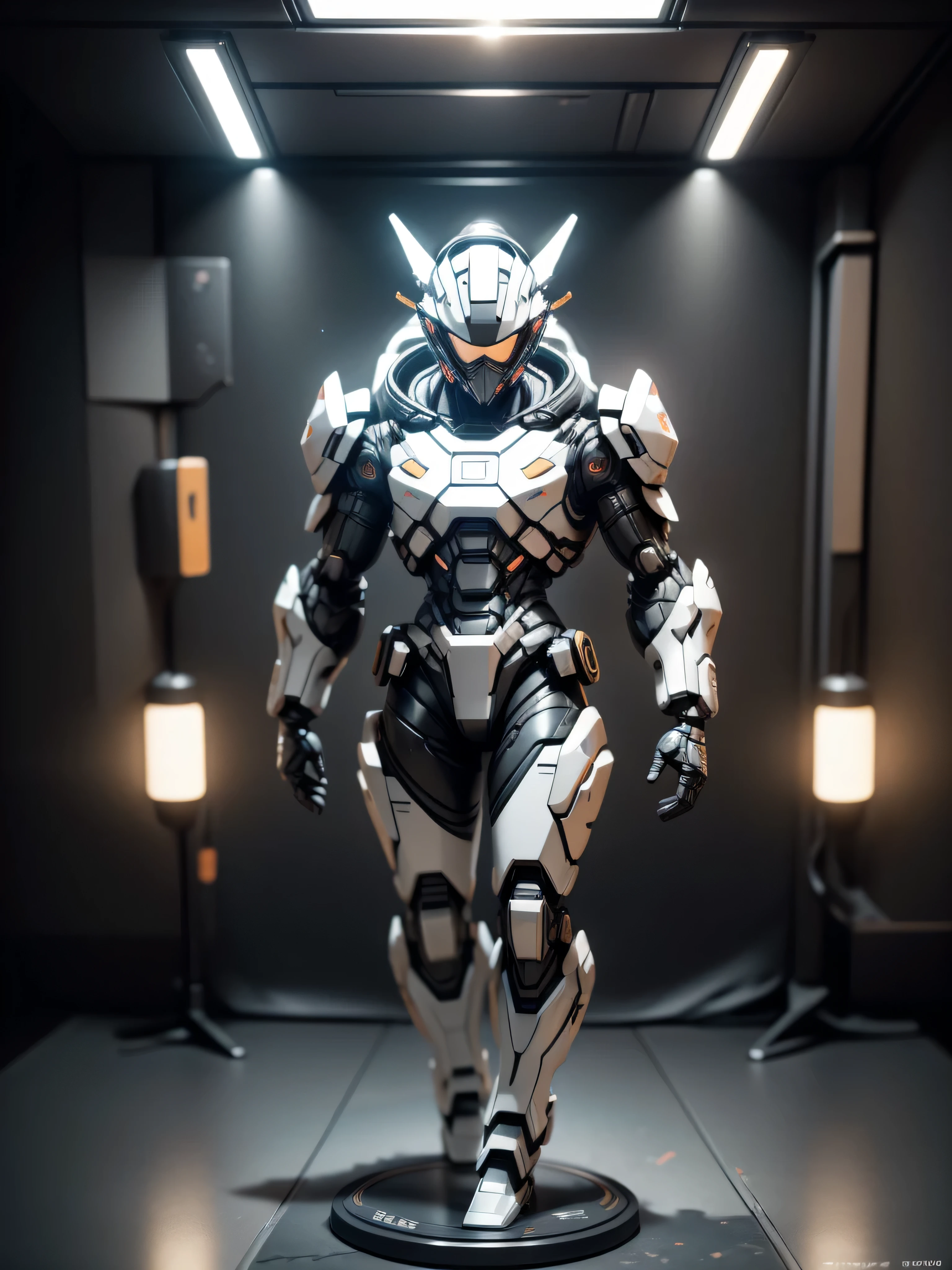 (Blind box toy style:1.3),((Full body shot)),(anthropomorphism),(1 strong horse warrior,solo)(((solo))),opaque mask,transparent plastic mecha,dreamy glow, cyberpunk style,Clean black background,black style,(circular base)( Global illumination, Ray tracing, hdr, unreal render,reasonable design, high detail, Masterpiece, Best quality, hyper HD, Cinematic lighting)