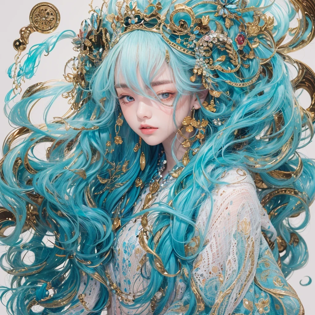 黄 blue colors，enamel，agate，A flesh-colored world，Blood Blue Maiden 32k（masterpiece，HD，Aoyama Pond，Ultra high quality，32k）long flowing bright blue hair，blood pool，Ziddink， a color，Grumpy （After greeting）， （Linen scarf）， fighting stance， looking at the ground， long white hair， Floating bright blue， Fire cloud gold headdress， Chinese long-sleeved gold silk burgundy garment， （Abstract metaverse splash：1.2）， White background，Peony flower vitality protector（realistically：1.4），bright purple hair，Smoke on the road，The background is very pure， high resolution， detail， RAW photos， Sharp Re， Nikon D850 film photo by Jefferies Lee 4 Kodak Portra 400 camera F1.6 guns, colorful, Ultra-realistic and vivid textures, dramatic lighting, Unreal Engine Art Station Trend, Sinest 800，一个有着long flowing bright blue hair的女孩，huge colorful bubbles