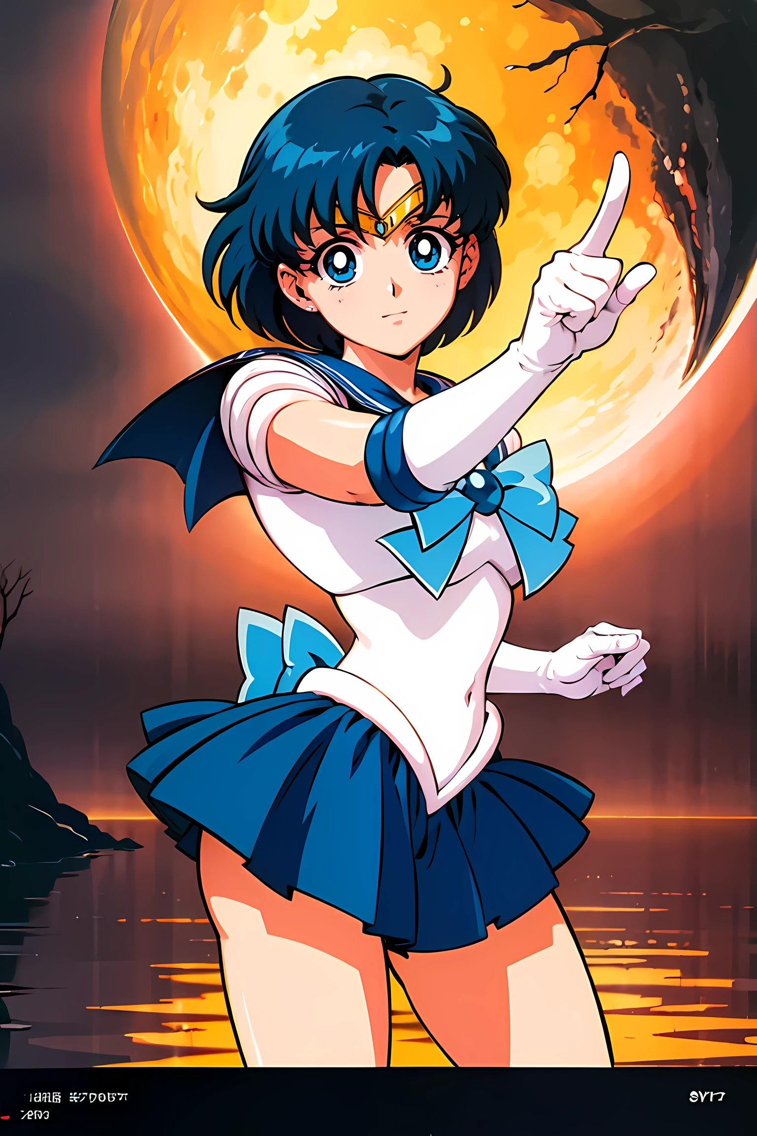 (highest quality:1.3), (masterpiece:1.4),(anatomically correct), (all limbs),(Refers to the whole),(precise fingertips), (small details),(8k),(About Photoreal:1.37),sailor moon!!!!!!!!, sailor moon Style,by sailor moon, sailor warrior uniform,(sailor mercury:1.52),aqua eye, dark green hair,(fighting pose:1.25),((magical dark forest :1.2)),at dusk, moon, ((Recommended for scenes with strong dark shadows:1.2)), golden flower ,beautiful magical style, water reflection,intense, concept art, digital painting,
