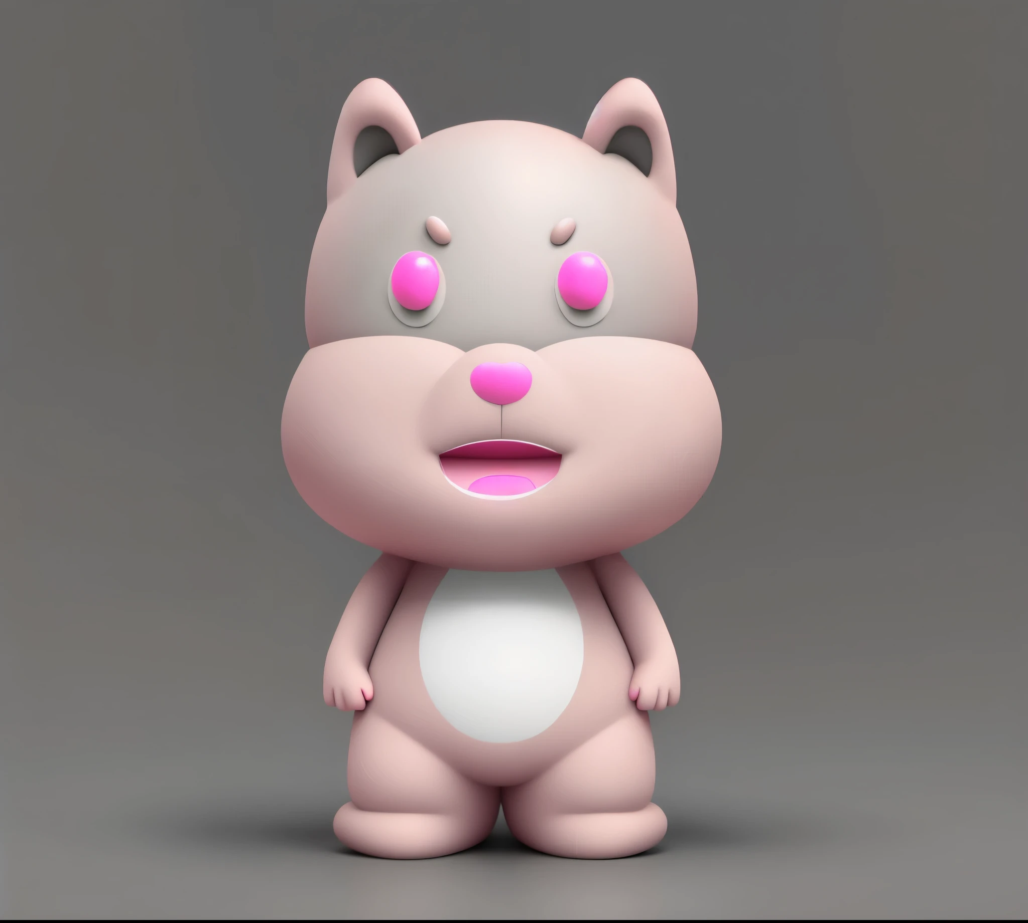 Anthropomorphic gray bear 3D modeling model c4d rendering ultra-light clay material blind box figure style clean background,pastel colors,Fine line drawings,8k yellow paper ultra-clear IP image design mascot personification cute color unified pink