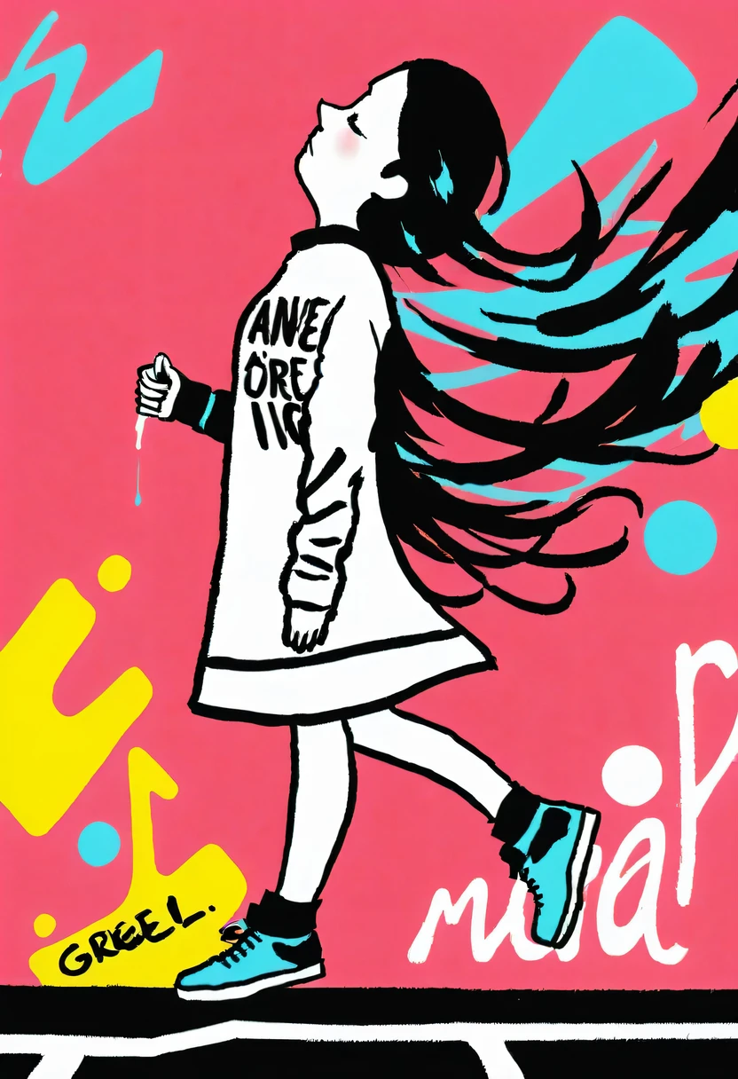 Graffiti漫画，Graffiti, wall, whole picture, High resolution and high contrast,simple,Beverage brand