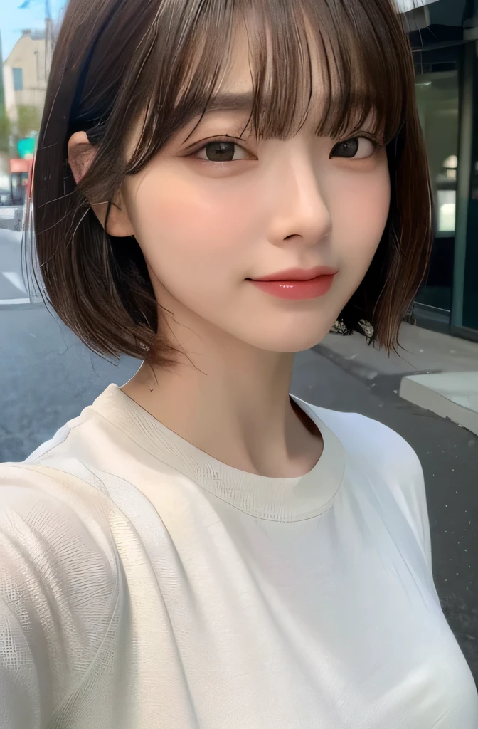 ((highest quality, 8k, masterpiece: 1.3)), sharp: 1.2, perfect body beauty: 1.4, slim abs: 1.2, ((layered hairstyles, big: 1.2)), (white long shirt: 1.1), (rain, street: 1.2), Wet: 1.5, Highly detailed face and skin texture, fine eyes, double eyelid, (((short hair)), boyish, nice, (((neutral)), narrow eyes, bangs, whole body,