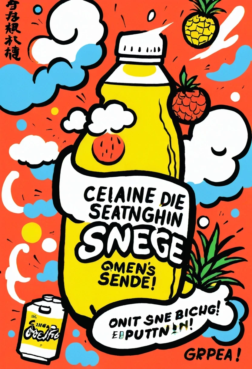 Graffiti漫画，Graffiti, wall, whole picture, High resolution and high contrast,simple,Beverage brand