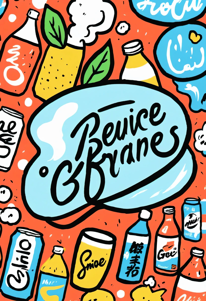Graffiti漫画，Graffiti, wall, whole picture, High resolution and high contrast,simple,Beverage brand