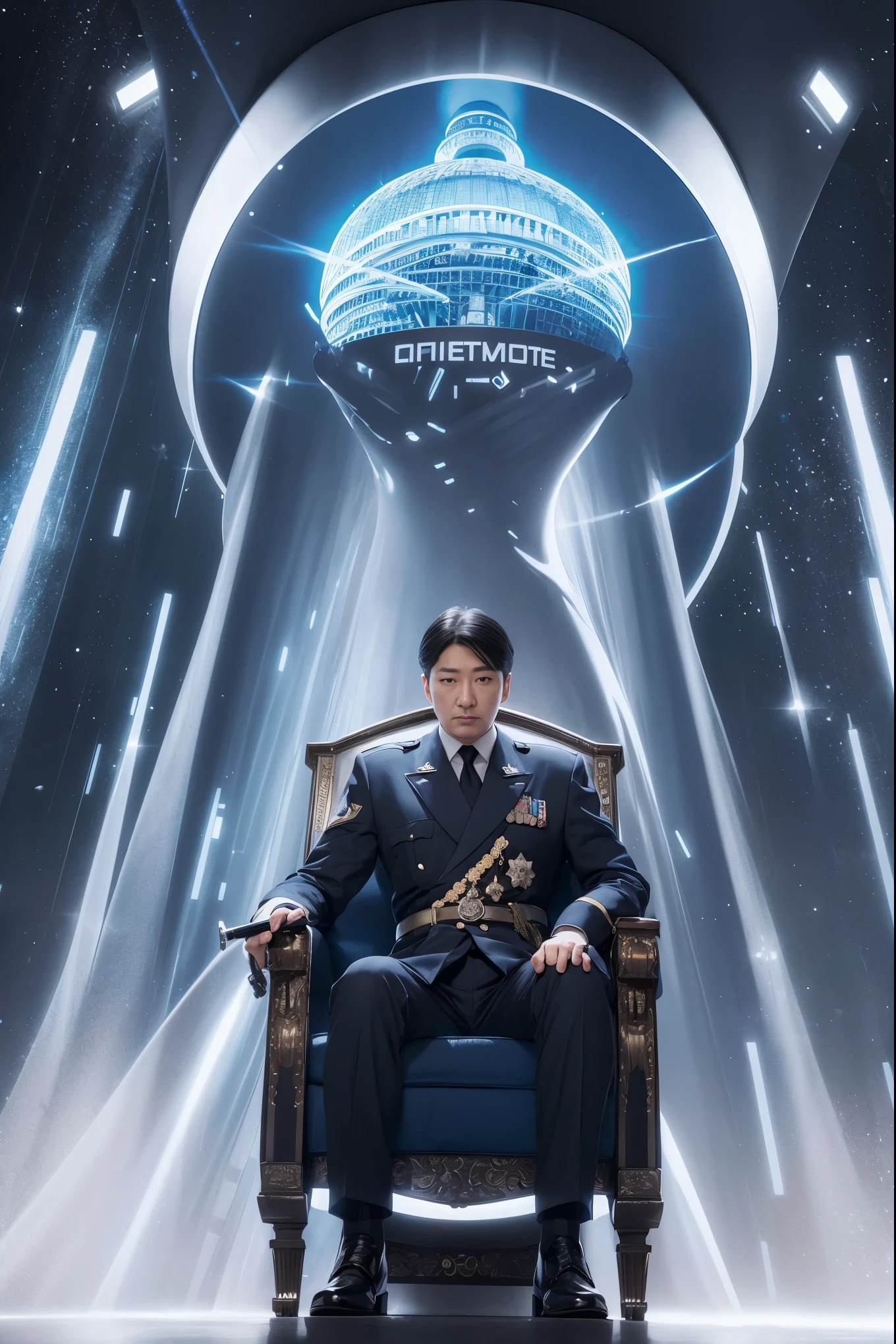 A detailed painting depicting a handsome, mature Asian man in a suit surrounded by a flurry of glowing Magic The Gathering cards and the book Dungeons and Dragons in the center.