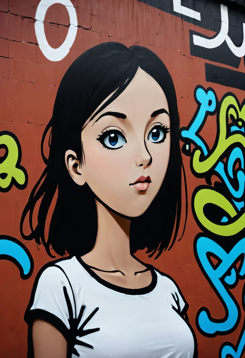 Graffiti, wall, whole picture, High resolution and high contrast,simple,girl