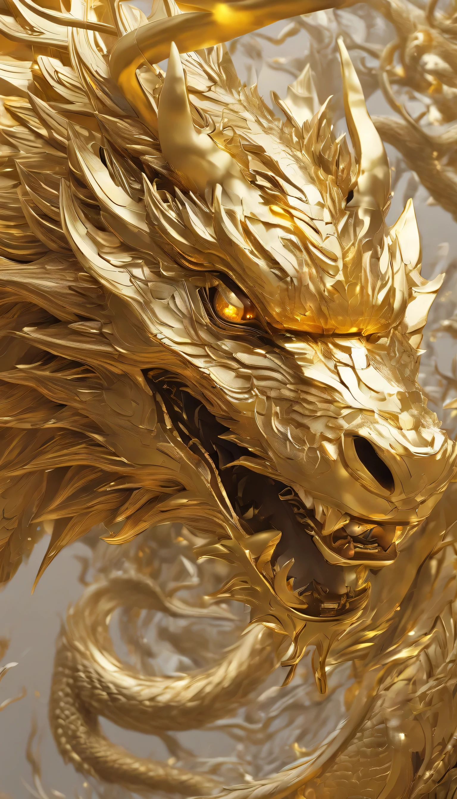 Close-up of a dragon with a big head,masterpiece、(gold background:1)、golden chinese dragon、龍god様、god々、fantasy、god話、highest quality、very detailed、Narrative poem、particle effects、dynamic effects
