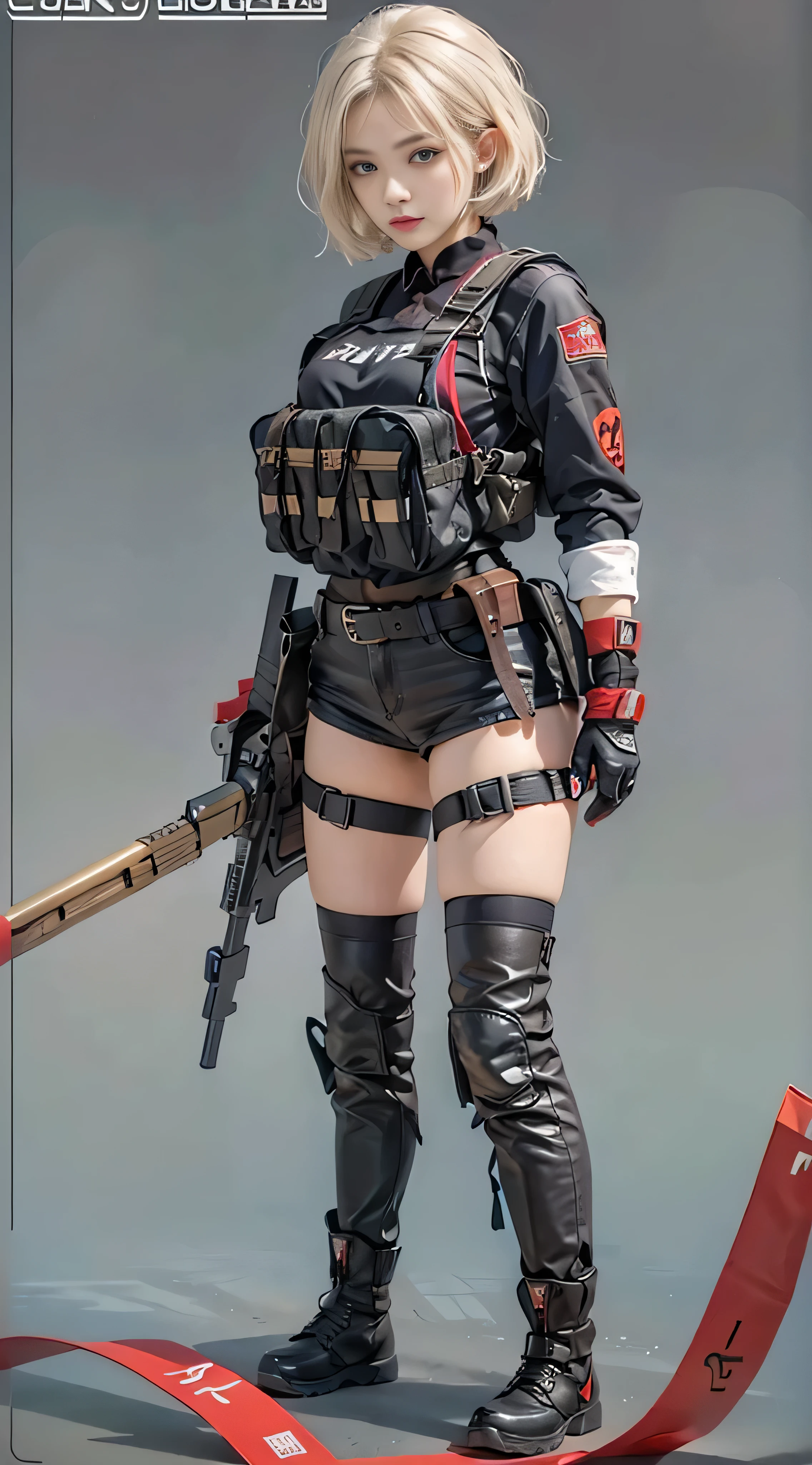 merula, full body, thighs, high boots high heels, solo girl, medium tits, camouflage pants